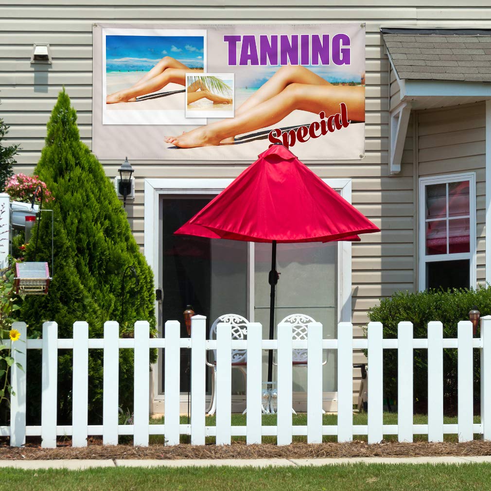 Custom Vinyl Banner 48x96 Inches - Weatherproof Outdoor Advertising Sign with 8 Grommets for Tanning Business, Yard Signs & Industrial Use | Durable Printing for Retail Stores, Events & Trade Shows