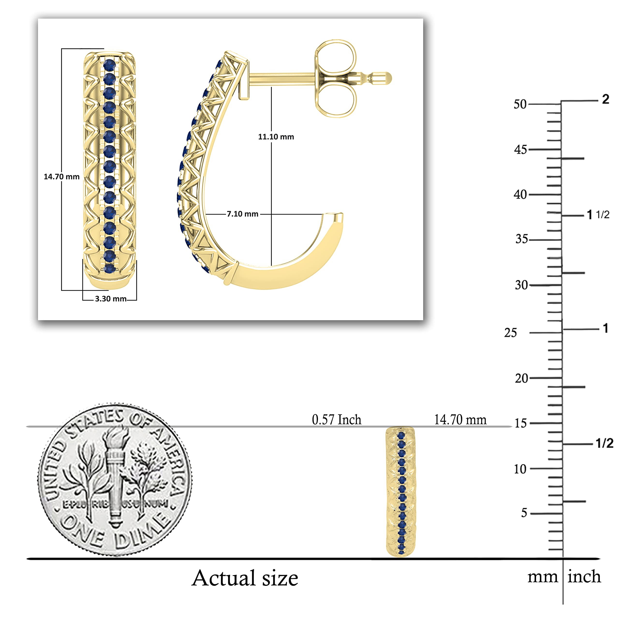 Dazzlingrock 14K Solid Gold Zigzag J-Shape Hoop Earrings with Round Gemstone or Diamond Push Back Design for Women | Elegant Jewelry Gift for Birthday, Anniversary & Special Occasions