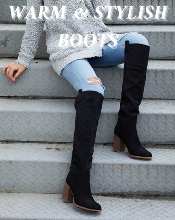 Ermonn Women's Faux Suede Knee High Boots with Side Zipper - Chunky Heel Winter Boots for Women | Stretchable & Comfortable | Perfect for Snow, Cold Weather & Fashion Outfits