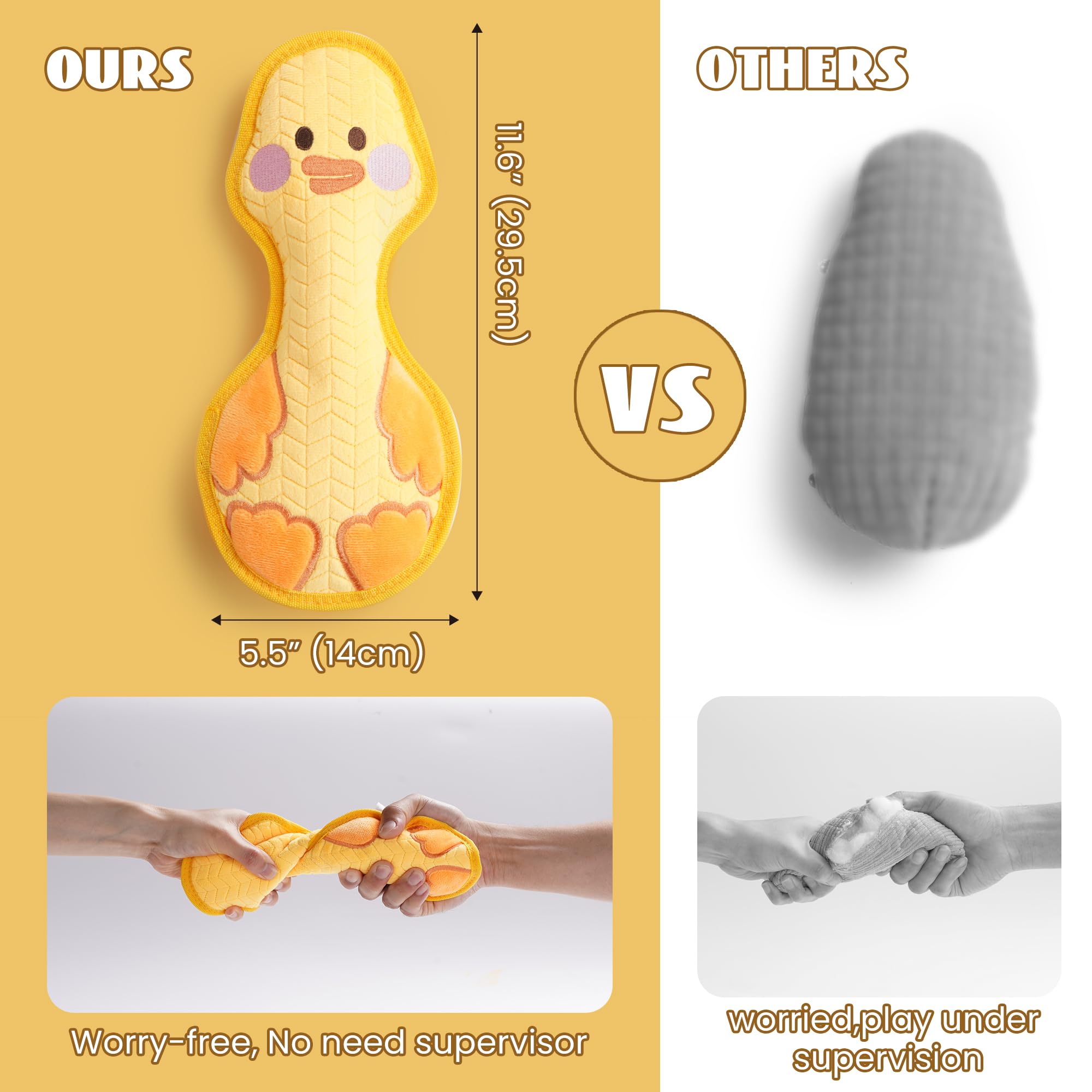 Durable Duck Squeaky Dog Toy for Aggressive Chewers - 2025 Indestructible Chew Proof Plush with Double Reinforced Layers - Soft & Tough Interactive Pet Toy for Large Dogs - Perfect for Playtime, Training & Anxiety Relief (Yellow)