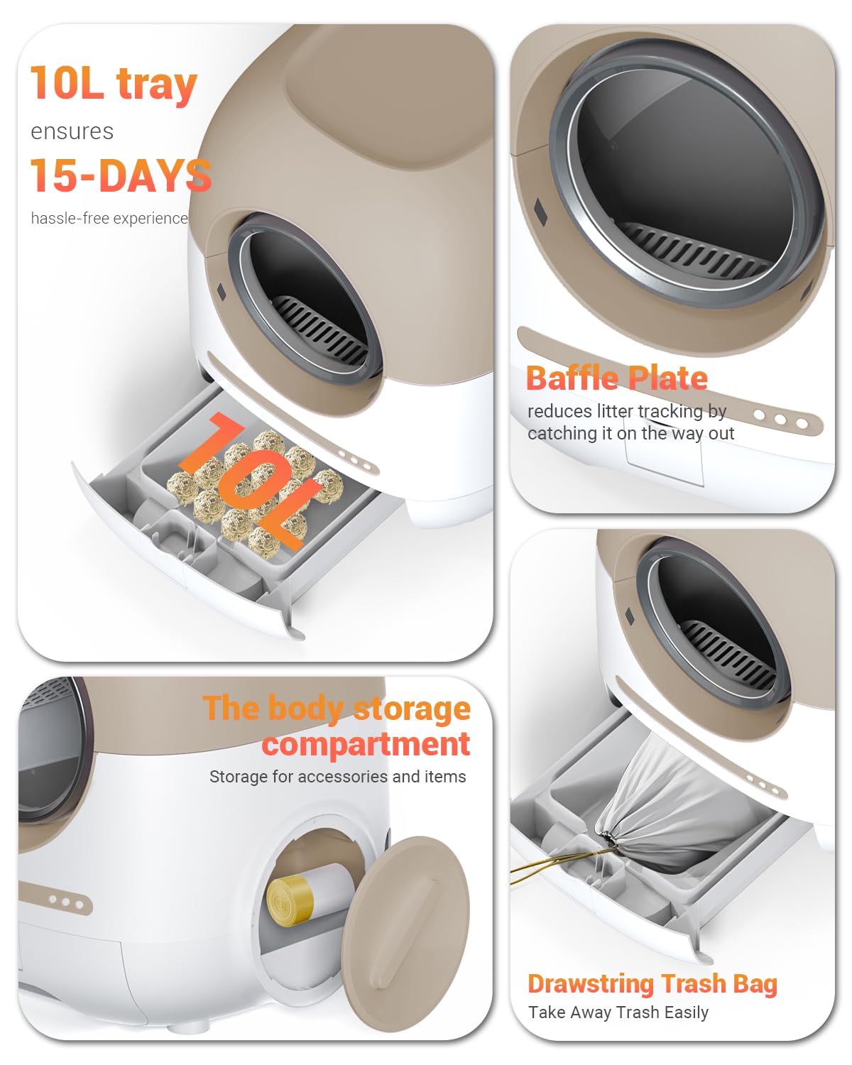 Automatic Self-Cleaning Cat Litter Box for Multiple Cats - Large Size with Odor Control, Air Duct, Anti-Pinch Safety, Included Litter Bag & Mats, Smart APP Monitoring - Perfect for Busy Pet Owners & Multi-Cat Households