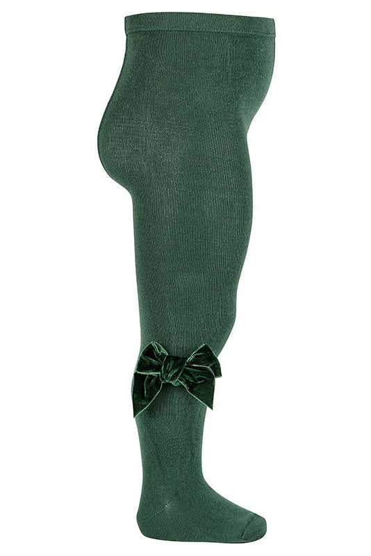 Elegant Bottle Green Velvet Bow Tights - Women's Fashion Tights for Parties, Weddings & Special Occasions