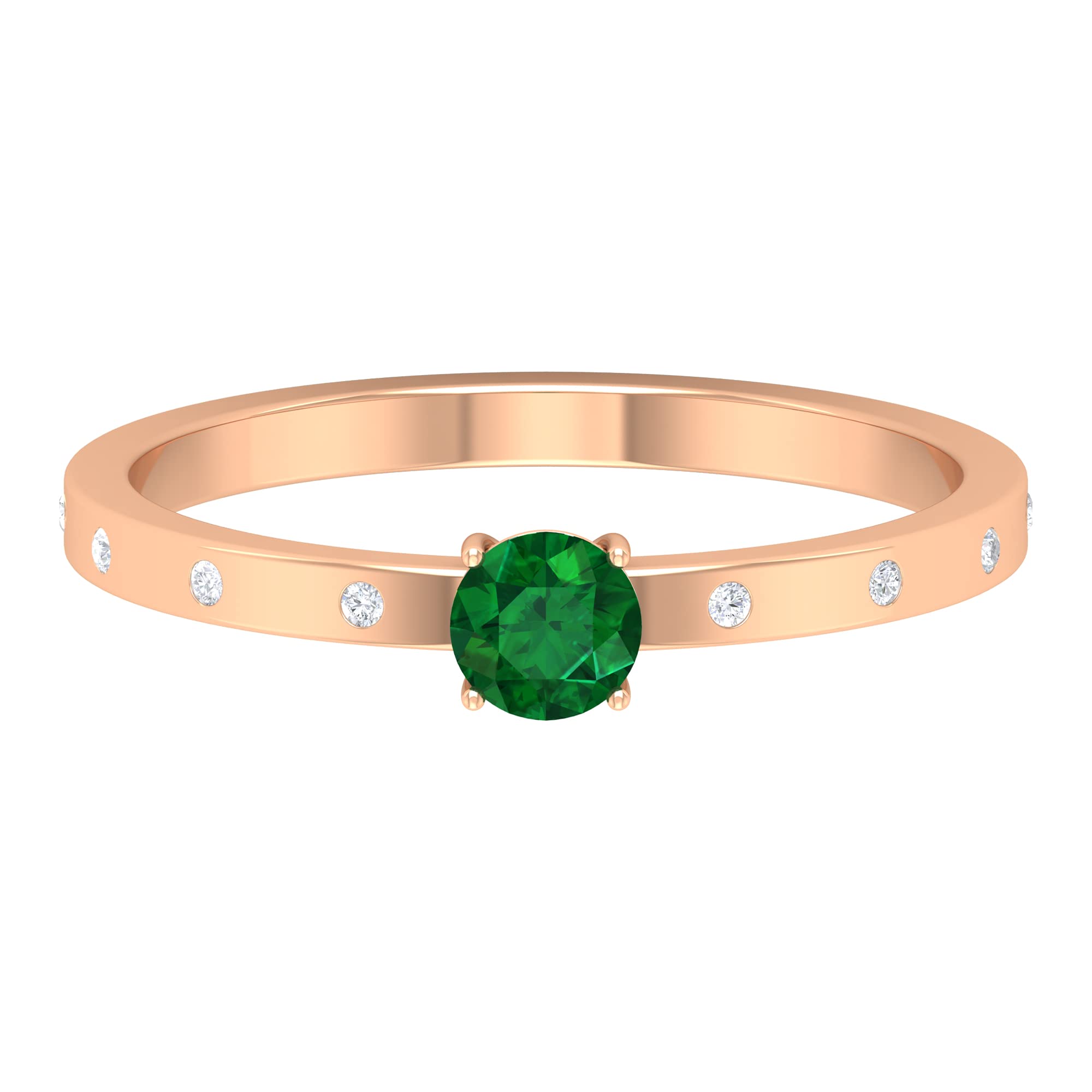 1/4 CT Round Cut Emerald and Diamond Promise Ring for Women - 14K Solid Gold May Birthstone Ring - Perfect for Anniversaries, Engagements & Special Occasions