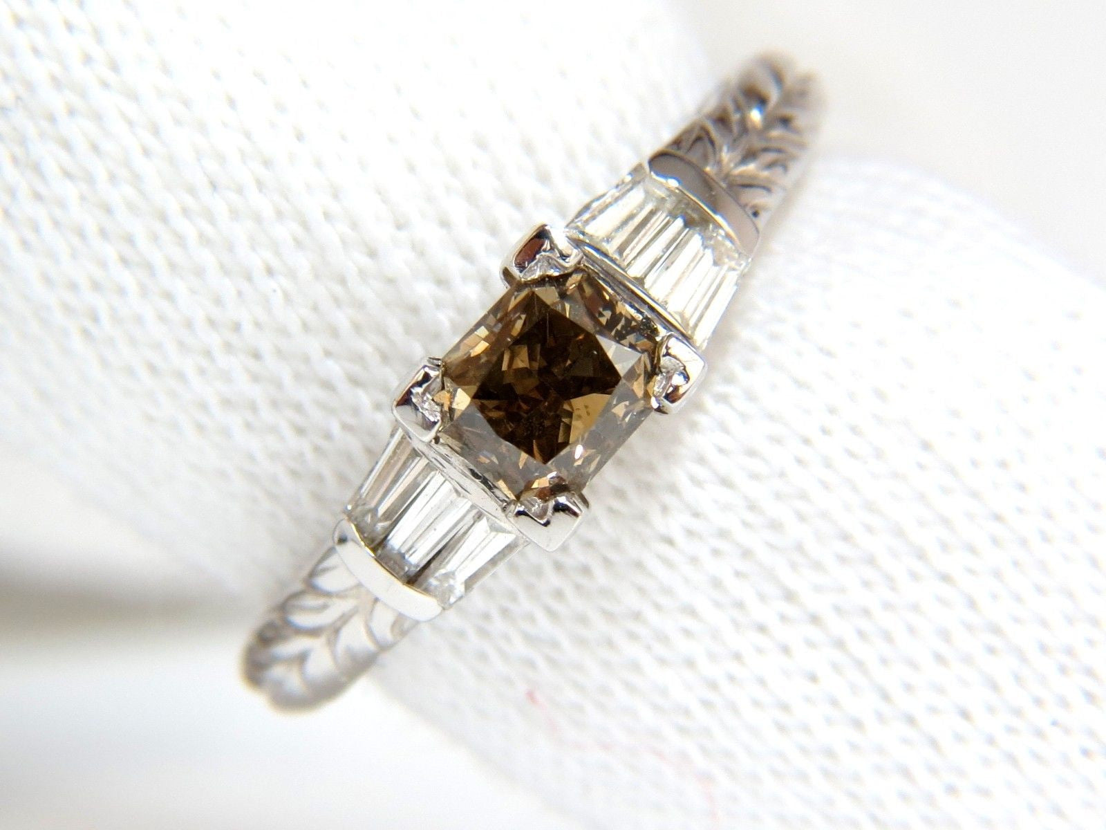 1.29ct Natural Fancy Brown Diamond Ring in 14KT Edwardian Gilt Scaling Deco Style - Vintage Elegance for Weddings & Special Occasions