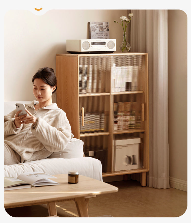 Solid Beech Wood Sliding Door Side Cabinet - Modern Storage Solution for Bedroom, Living Room & Office