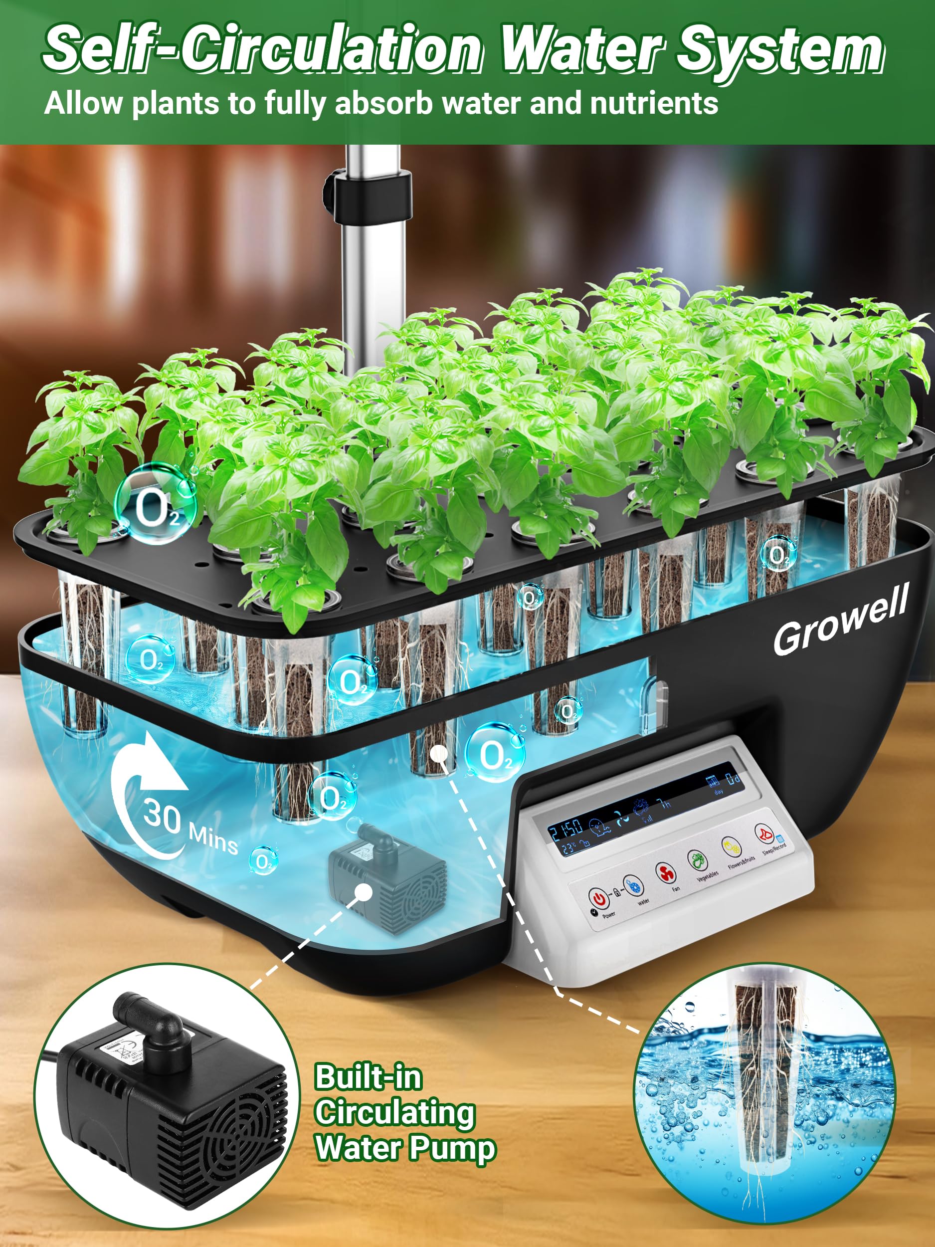 Hydroponics Growing System Kit - 17 Pods Indoor Herb Garden with 102 LED 28W Full-Spectrum Grow Lights, 2 Fans & Auto Timer | 10L Water Tank, Adjustable Height (Black/White) for Fresh Basil, Mint, Lettuce & Home Gardening