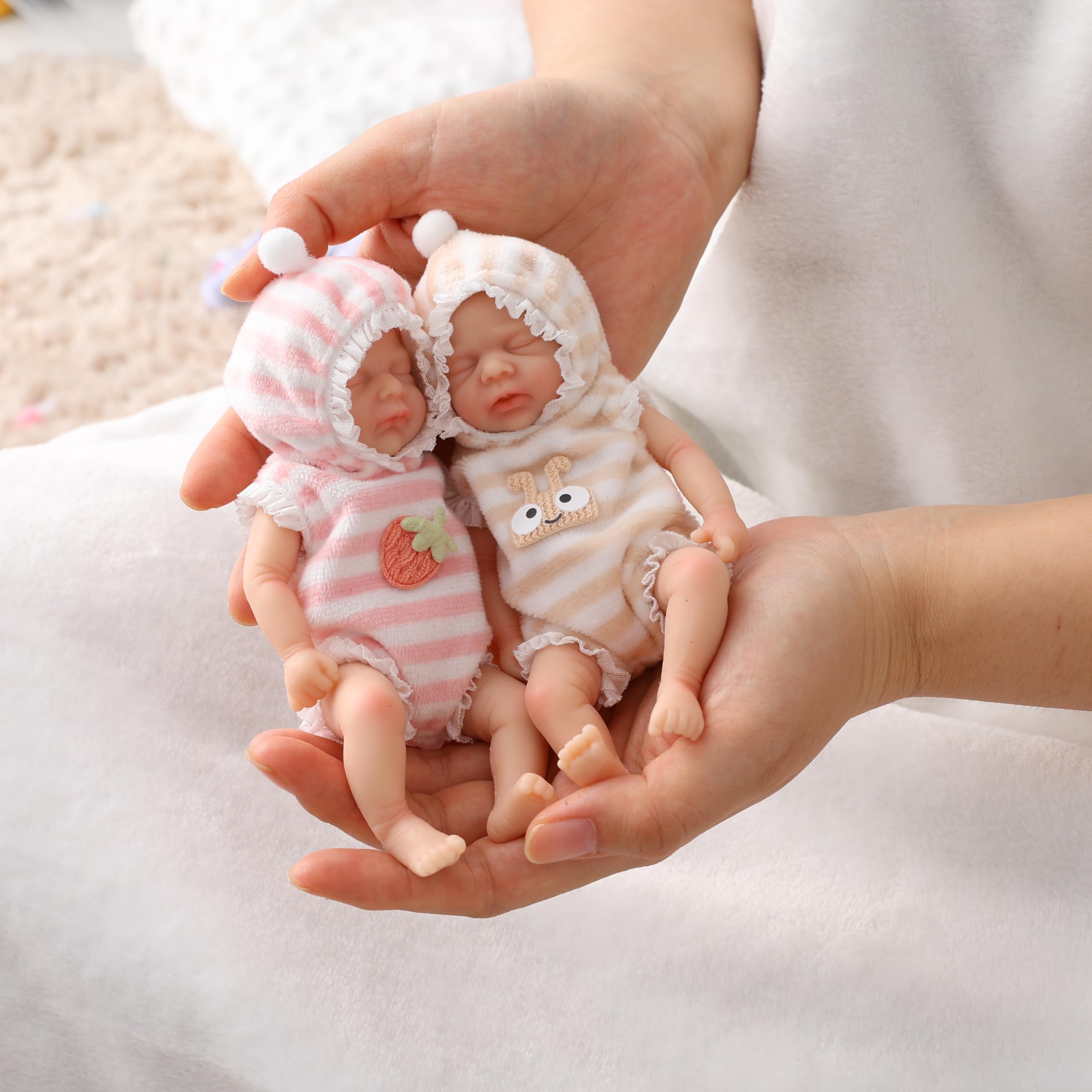 7 Inch Mini Realistic Silicone Reborn Baby Doll Twins - Handmade Full Body Stress Relief Newborn Dolls for Collectors, Gift Giving & Therapy Use