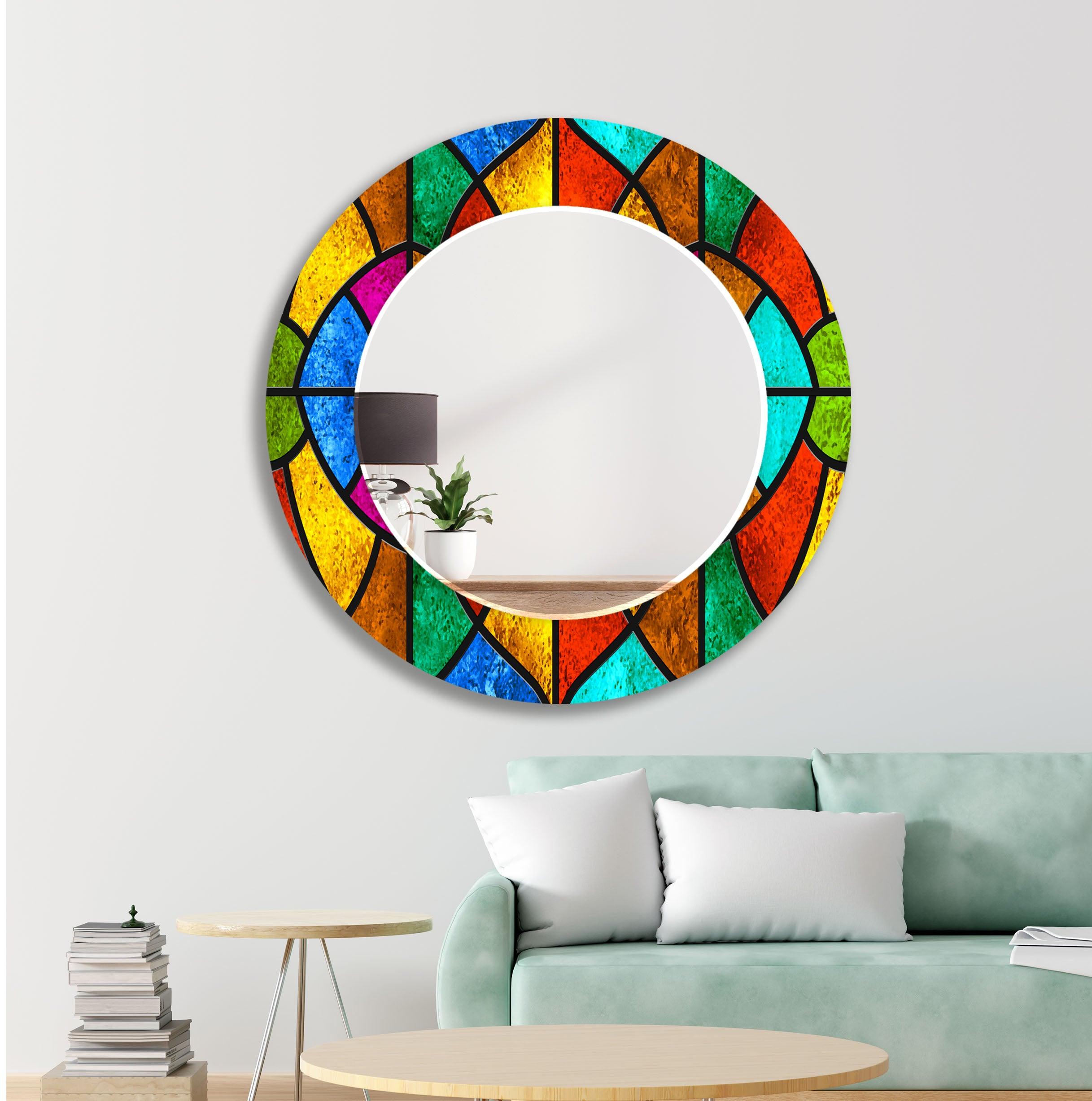 Vibrant Stained Geometric Wall Mirror - Modern Decorative Accent for Living Room, Bedroom & Entryway