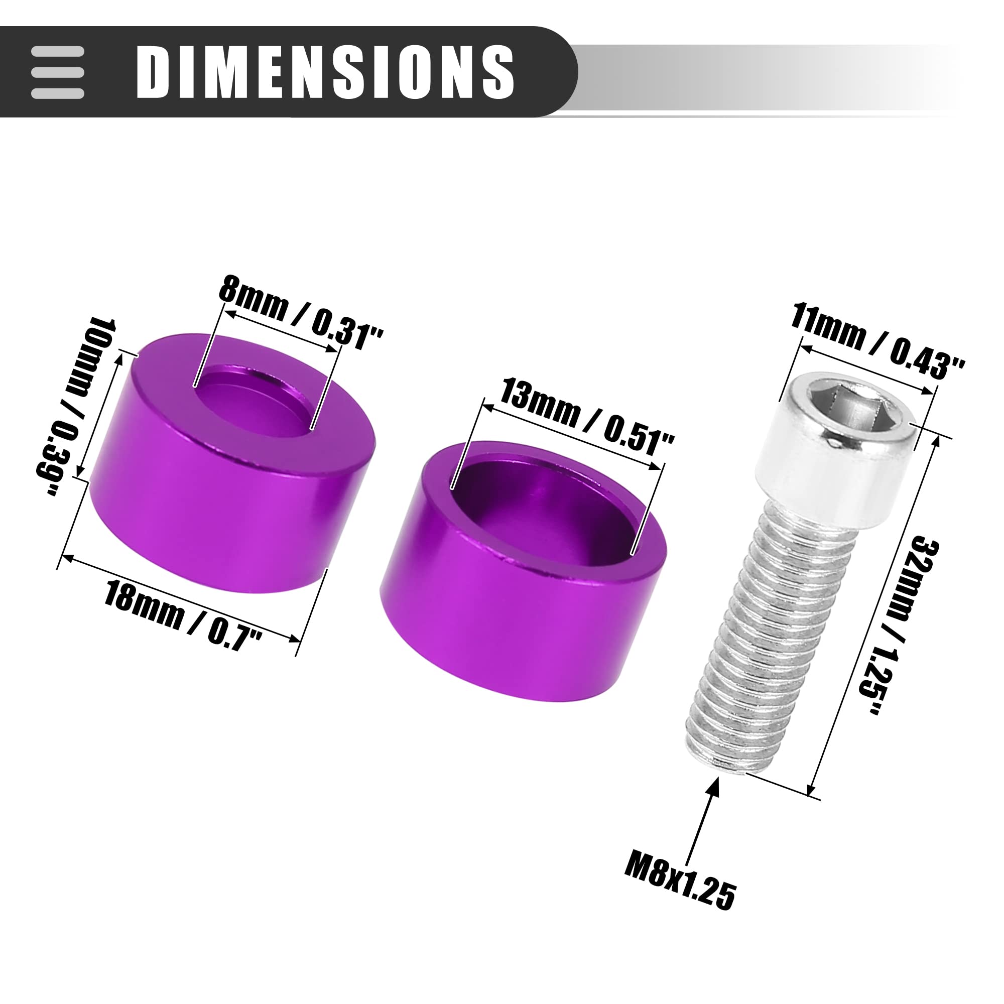 Motoforti M8x1.25 Aluminum Alloy Purple Header Manifold Cup Washers Bolts - 9pcs Engine Racing Hardware for Acura NSX 1991-2005 | High-Performance Upgrade for Track & Street Racing