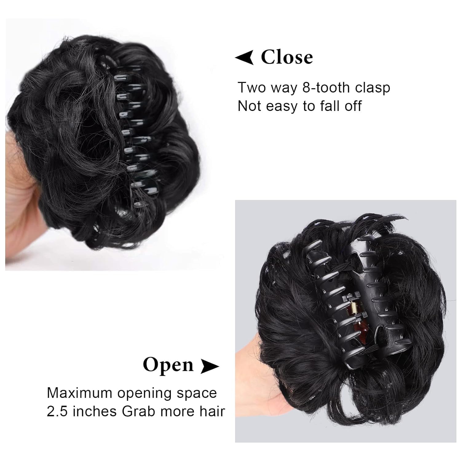 Messy Bun Hair Clip for Women - Wavy Curly Synthetic Hairpiece, Claw Chignon Ponytail Clip in Hair Extensions, Tousled Updo Scrunchie (Natural Black) - Perfect for Daily Wear, Parties & Special Occasions