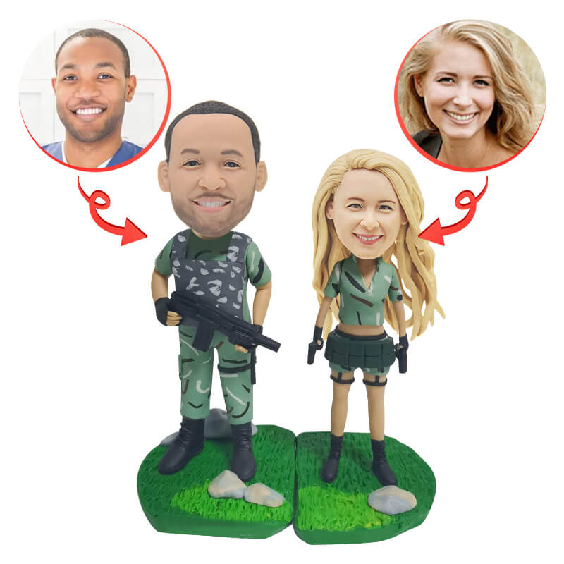 Custom Soldier Couple Bobblehead - Personalized Military Couple Figurine | Perfect Gift for Army Anniversary, Veterans Day & Military Homecoming Decor