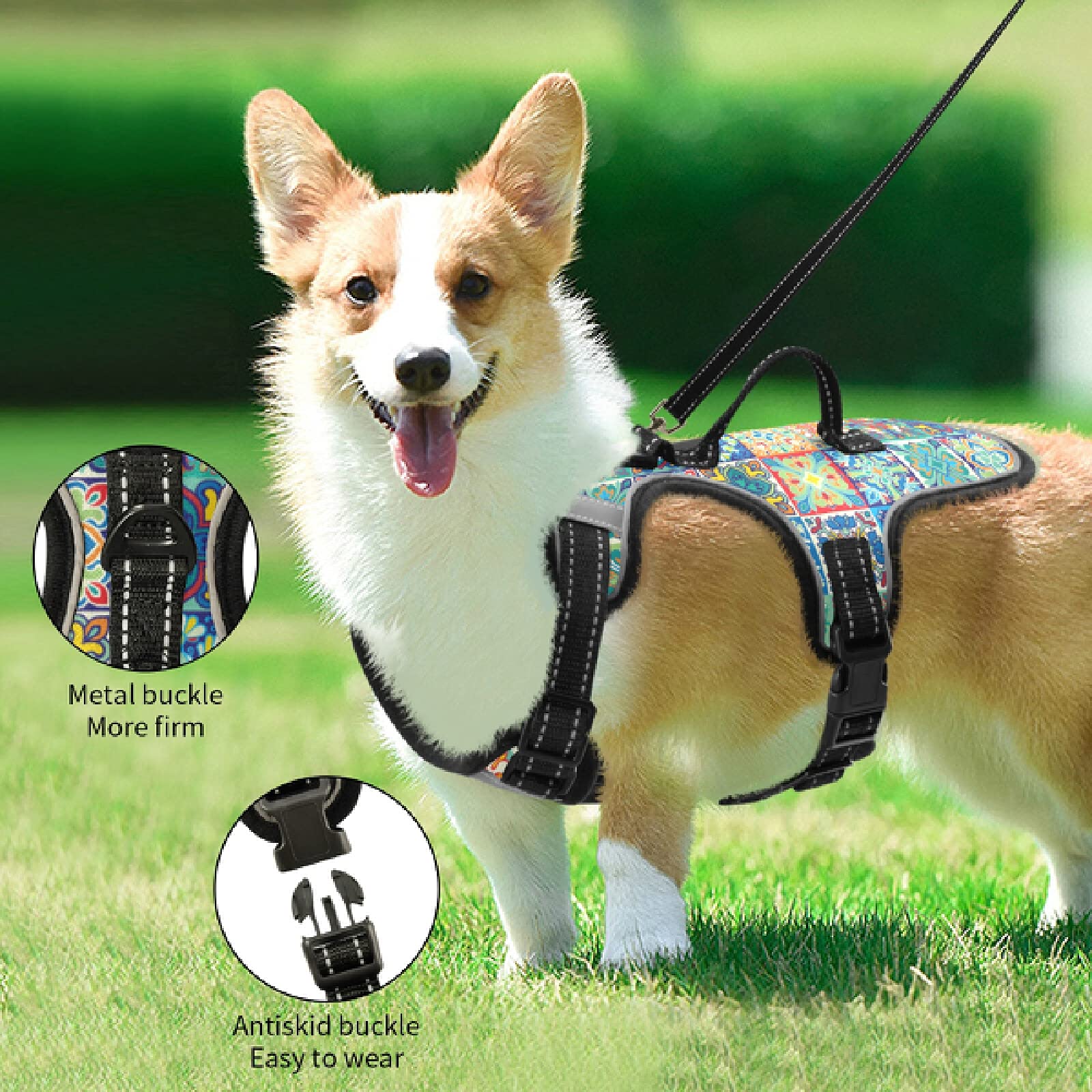 Mexican Talavera Dog Harness - No Pull Pet Vest with Reflective & Breathable Design for Small & Medium Dogs - Nylon Handle for Easy Control - Perfect for Walking, Running & Outdoor Adventures