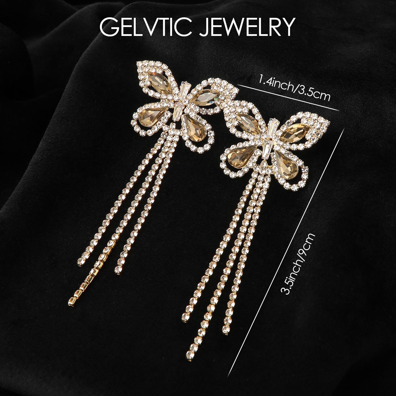 Sparkling Rhinestone Butterfly Bow Earrings for Women - Gold Crystal CZ Drop Dangle Earrings | Cubic Zirconia Sterling Silver Stud Earrings | Hypoallergenic Valentine's Day Jewelry Gift for Mom, Brides, Wedding & Prom | Perfect for Date Nights, Parties and Special Occasions
