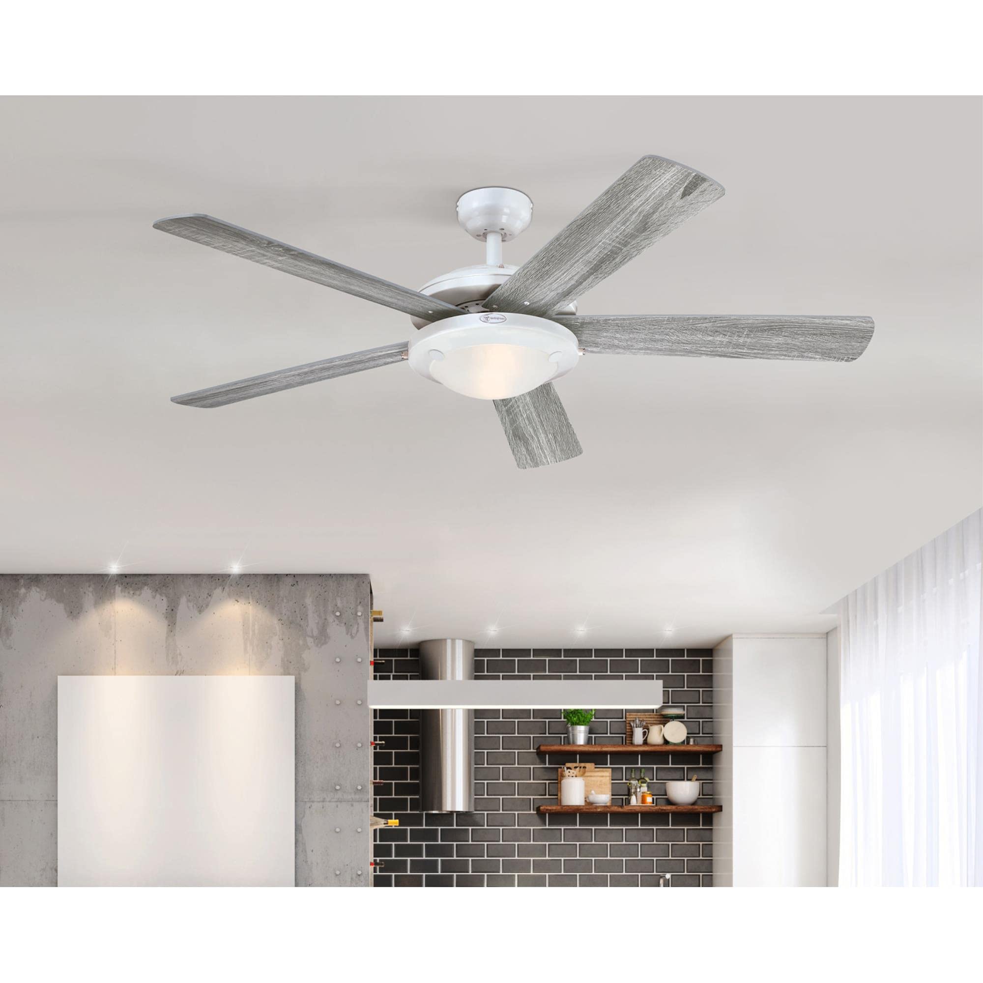 Westinghouse 7305500 Comet 52 Inch White LED Ceiling Fan with Frosted Glass - Energy Efficient Cooling for Living Room, Bedroom & Patio