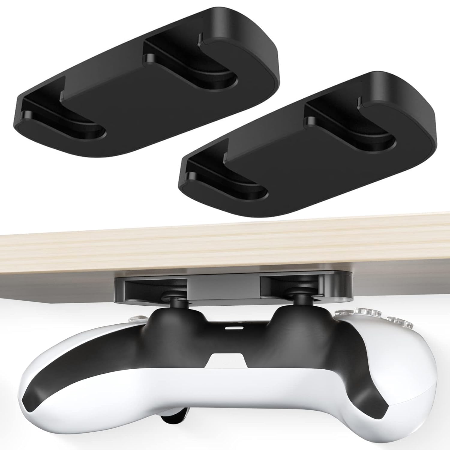 PS5 & PS4 Controller Stand - Under Desk Mount Holder for PlayStation 5/4 Controllers - 2-Pack Gaming Desk Organizer with Cable Management - Perfect for Gaming Setups, Workstations & Home Offices