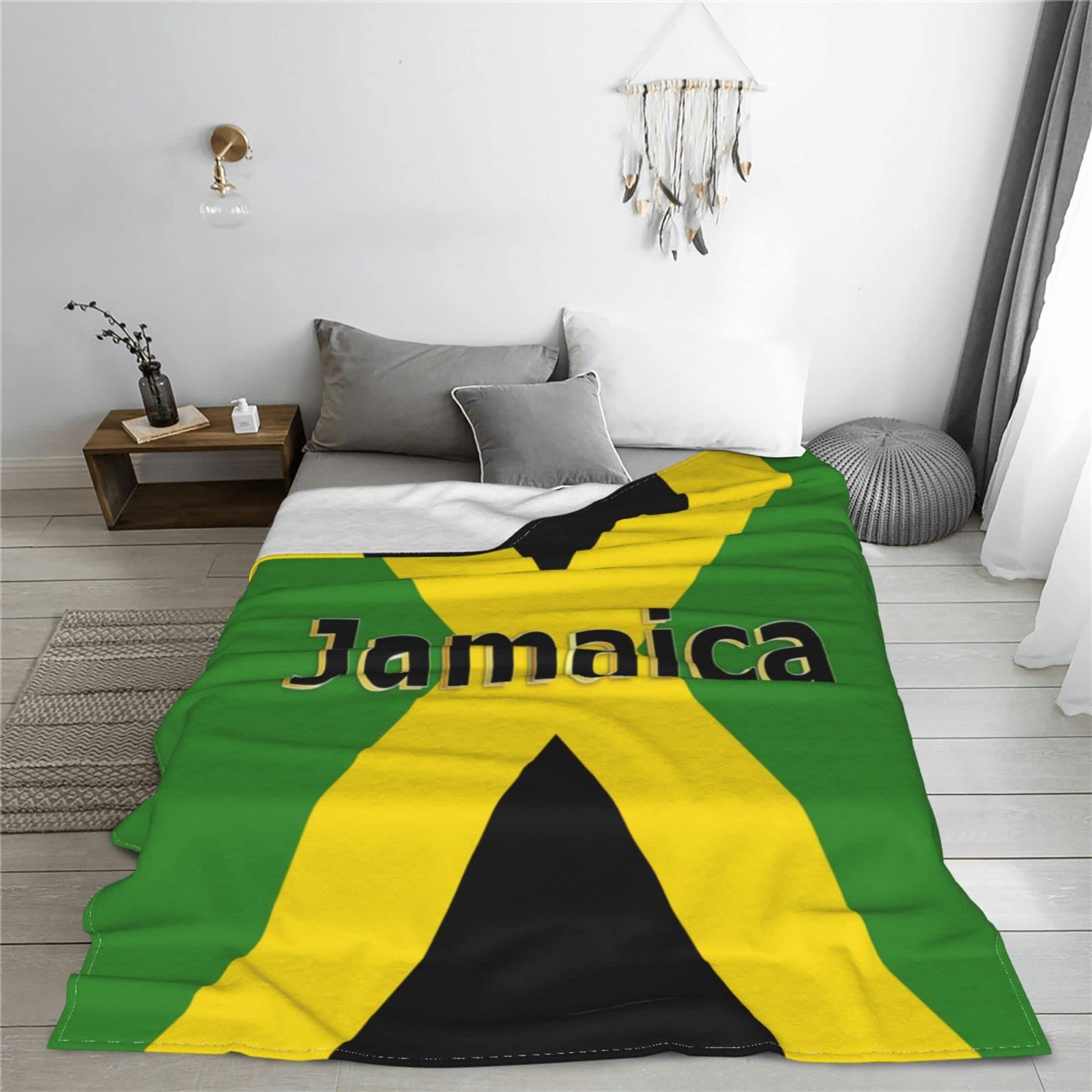 Retro Jamaican Flag Fleece Throw Blanket - Soft, Cozy & Warm 80