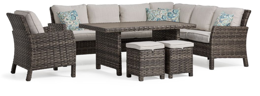 Acadia 6-Piece Outdoor Banquette Set in Grey & Beige - Perfect for Patio, Garden, and Backyard Relaxation