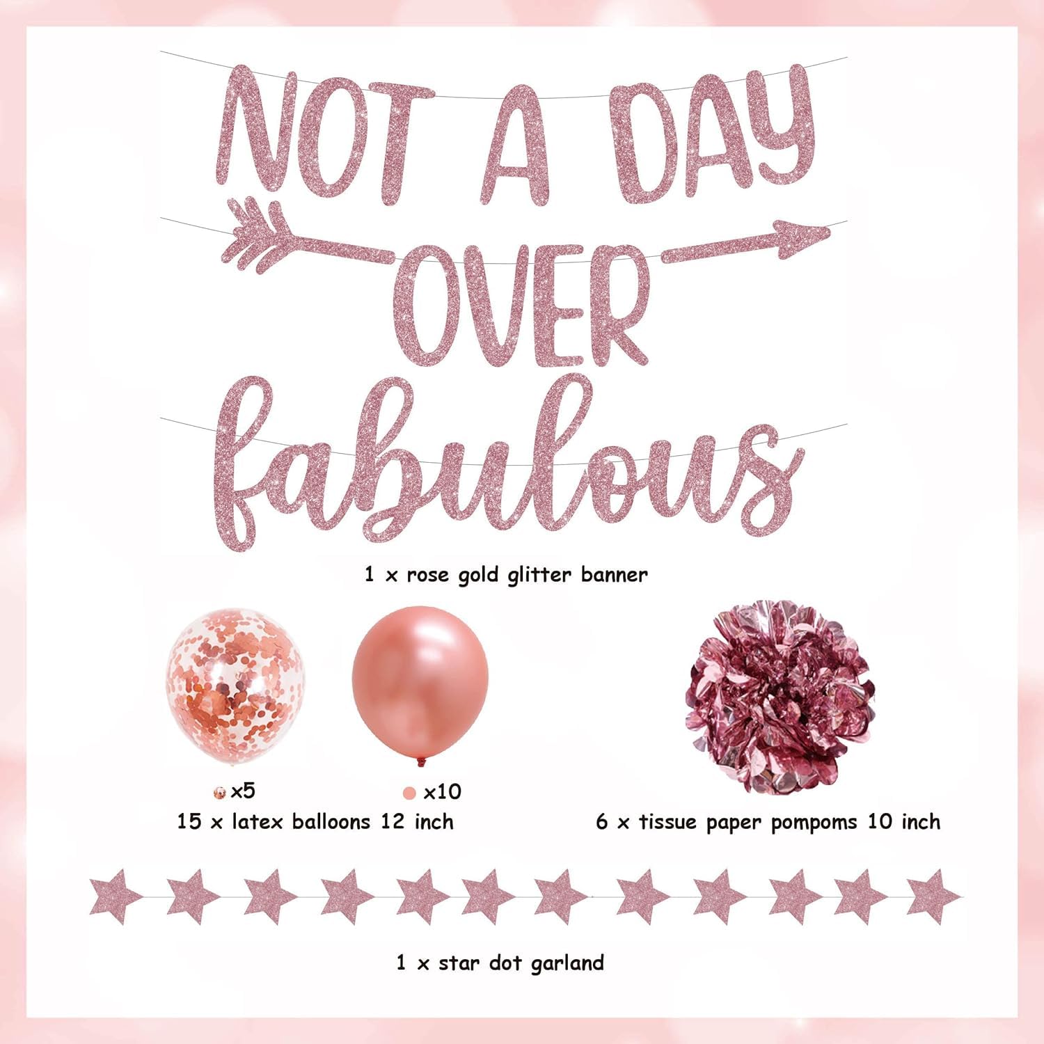 Rose Gold Birthday Party Decorations for Women - Glitter Banner, Confetti Balloons & Paper Pom Poms - Perfect for 20th, 30th, 40th, 90th Birthday Celebrations - Elegant Rose Gold Theme for Parties, Baby Showers & Bridal Showers
