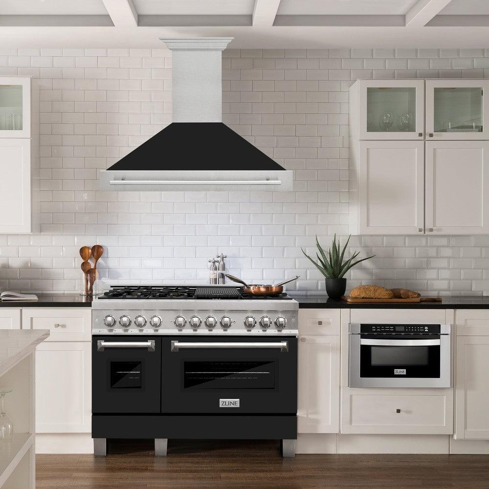 ZLINE 48-Inch Stainless Steel Wall Mount Range Hood with Satin Finish & Stainless Steel Handle (8654SNX 48) - Powerful Kitchen Ventilation for Gas Stoves & Cooking Areas