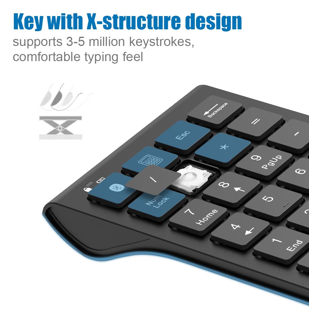 Rechargeable 22-Key Numeric Keypad - Bluetooth, Wireless & USB 3-in-1 Number Pad for Laptop, MacBook, Chromebook, Surface Pro | Perfect for Data Entry, Accounting & 10-Key Numpad Tasks | Home Office & Financial Workstation Essential