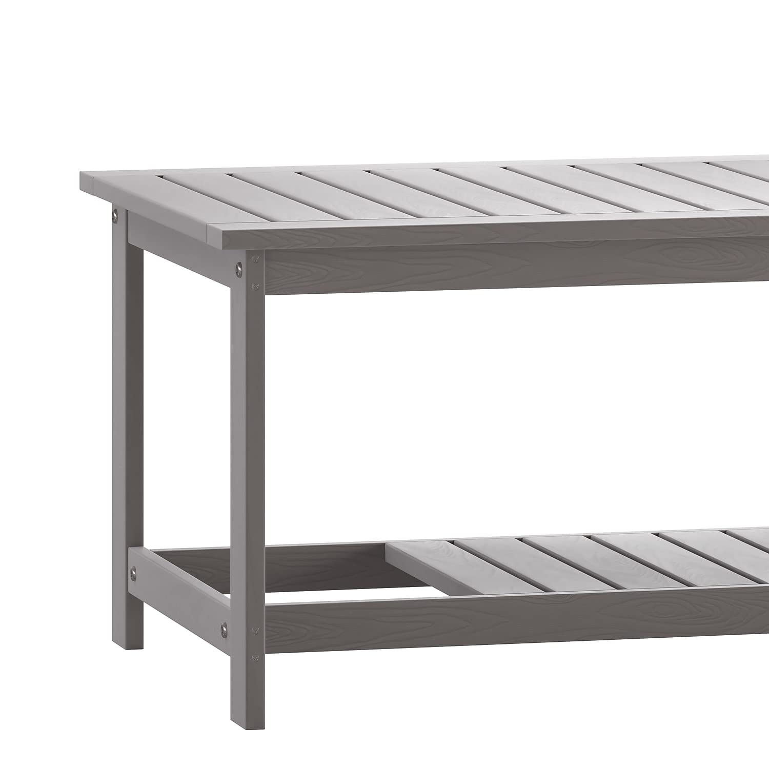 Flash Furniture Charlestown Two-Tier Commercial-Grade Adirondack Coffee Table - Gray Poly Resin Wood Finish - All-Weather Outdoor Furniture - Slatted Shelf Design - Perfect for Patio, Garden, and Poolside Decor