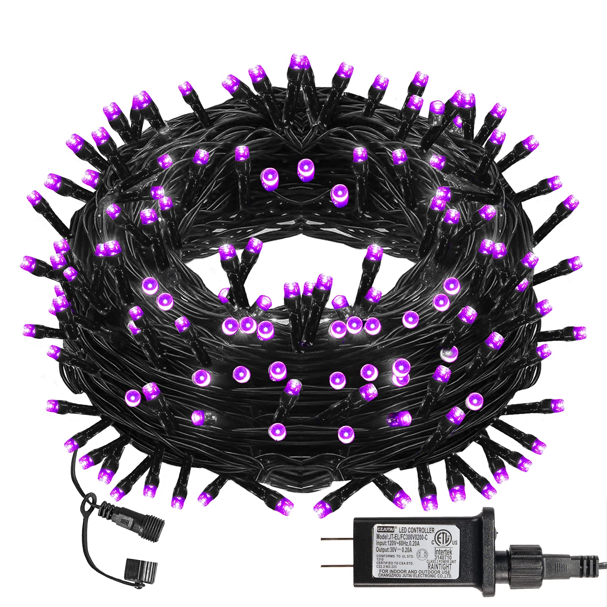Dazzle Bright 66FT 200 LED Halloween String Lights - Connectable Black Wire with 8 Lighting Modes, Waterproof Indoor/Outdoor Decor for Halloween Party, Patio, Holiday & Christmas Decorations (Purple) | Perfect for Home, Garden, Wedding and Special Events