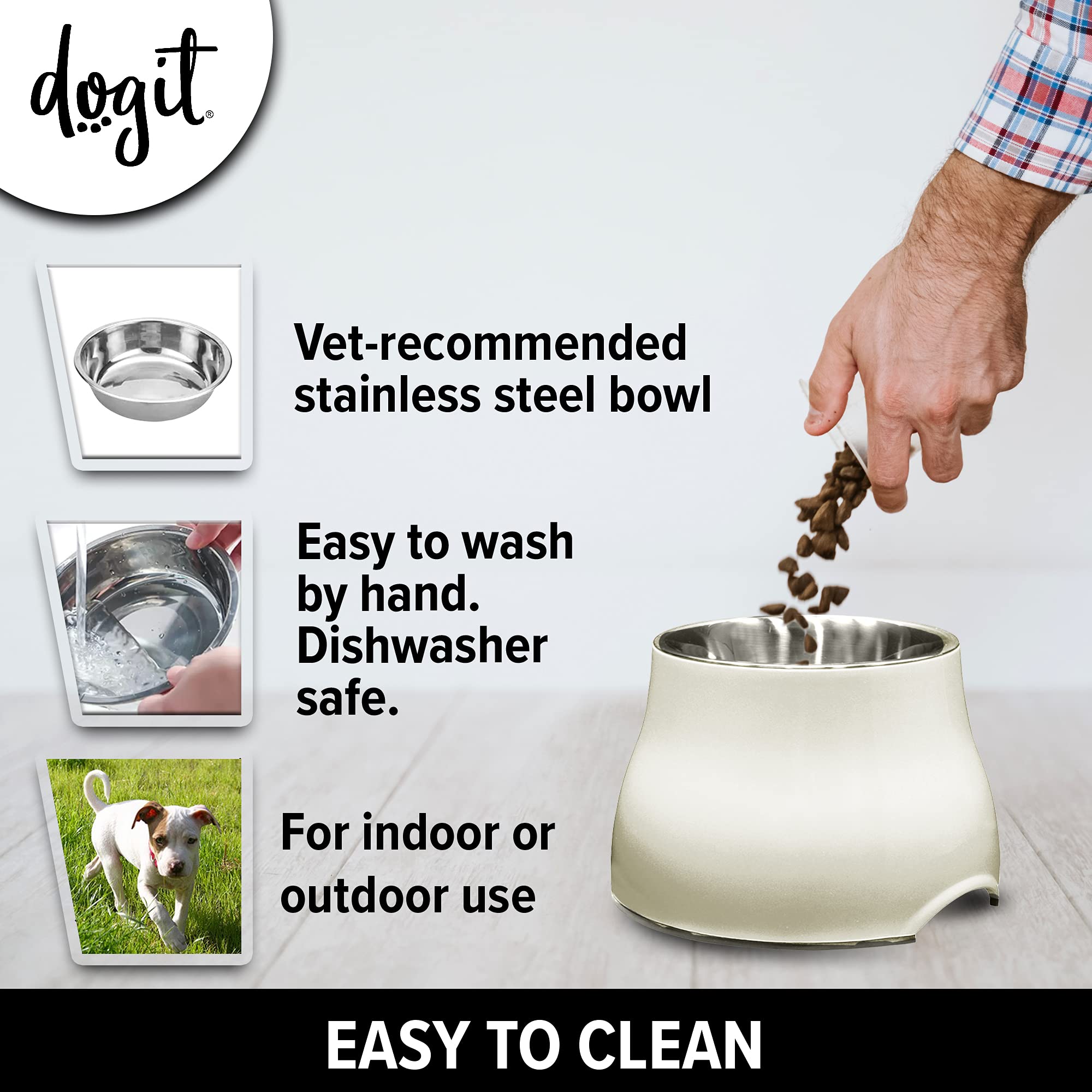 Elevated Stainless Steel Dog Bowl for Large Dogs - Adjustable Height Pet Food & Water Dish - White (Model 73753) - Perfect for Dining Areas & Outdoor Use