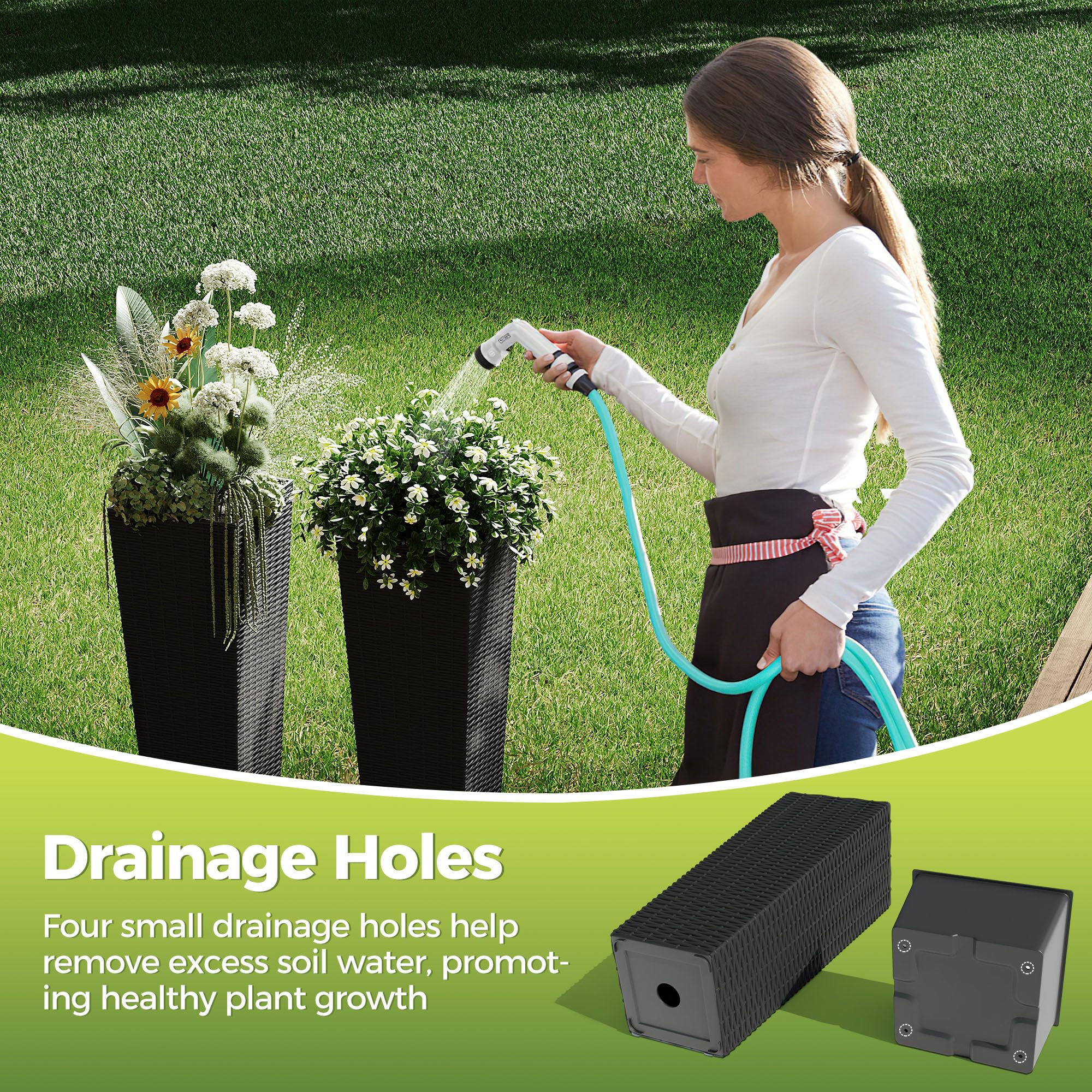 GARVEE 2 Pack Large Indoor Outdoor Planters with Drainage Holes - 24 & 32 Inch Tall Flower Pots for Trees, Plants - All Weather Durable Plant Pots with Removable Insert Bucket (Black) - Perfect for Patio, Garden, and Home Decor