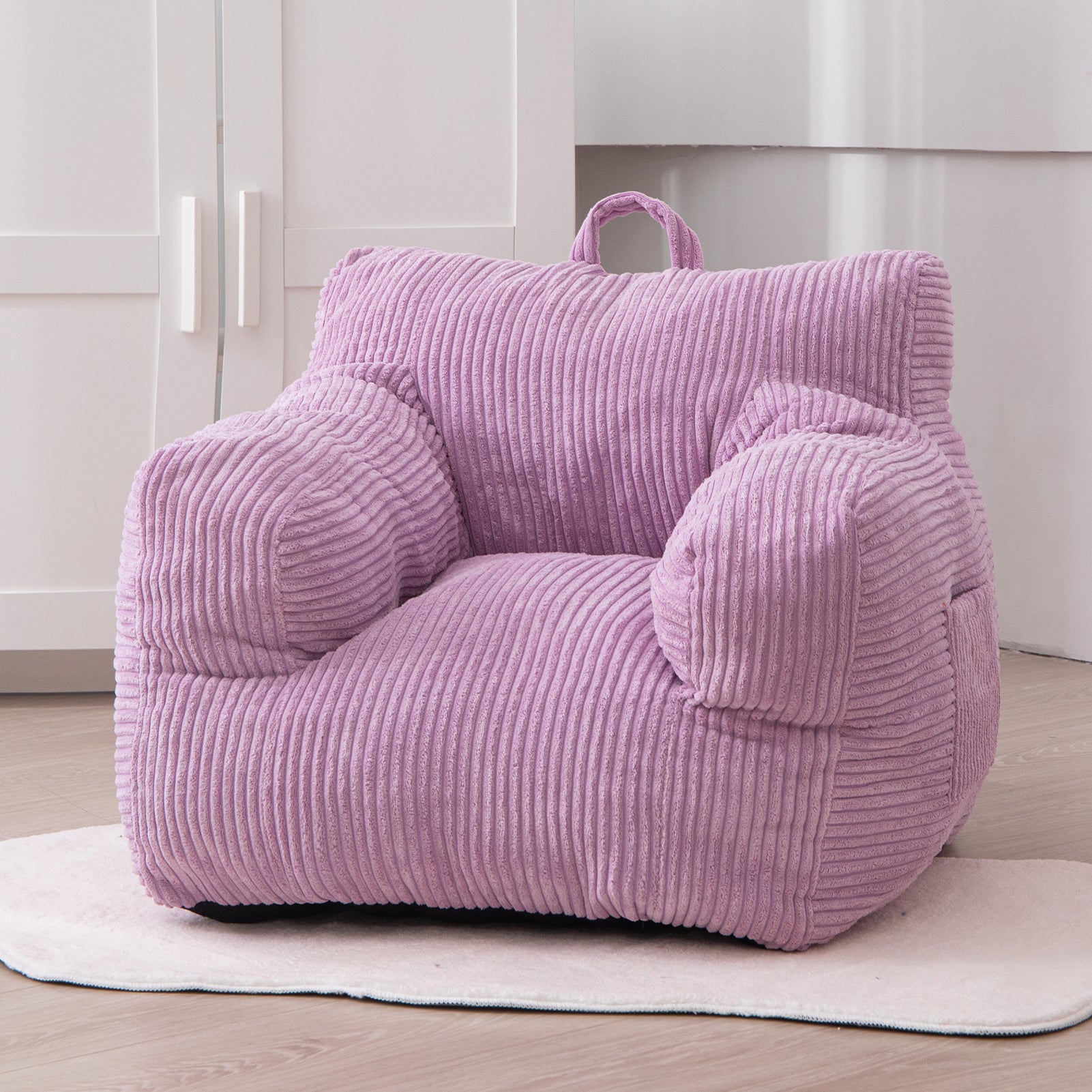 MAXYOYO Kids Bean Bag Chair - Soft Corduroy Bean Bag Couch with Armrests for Children's Room, Playroom & Bedroom - Comfortable Seating for Reading, Gaming & Relaxing (Purple)
