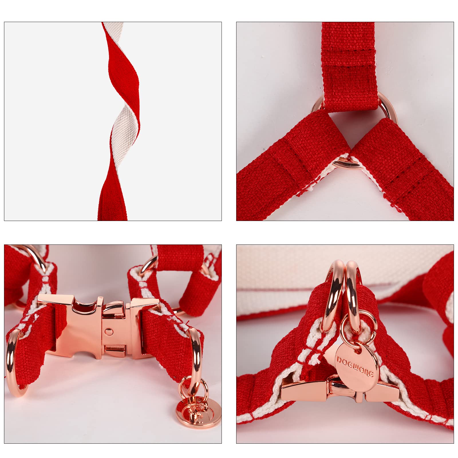 DOGWONG Red Hemp Dog Harness - Hypoallergenic & Adjustable Pet Harness for Small, Medium & Large Dogs with Sensitive Skin | Durable & Comfortable for Walking, Training & Outdoor Adventures