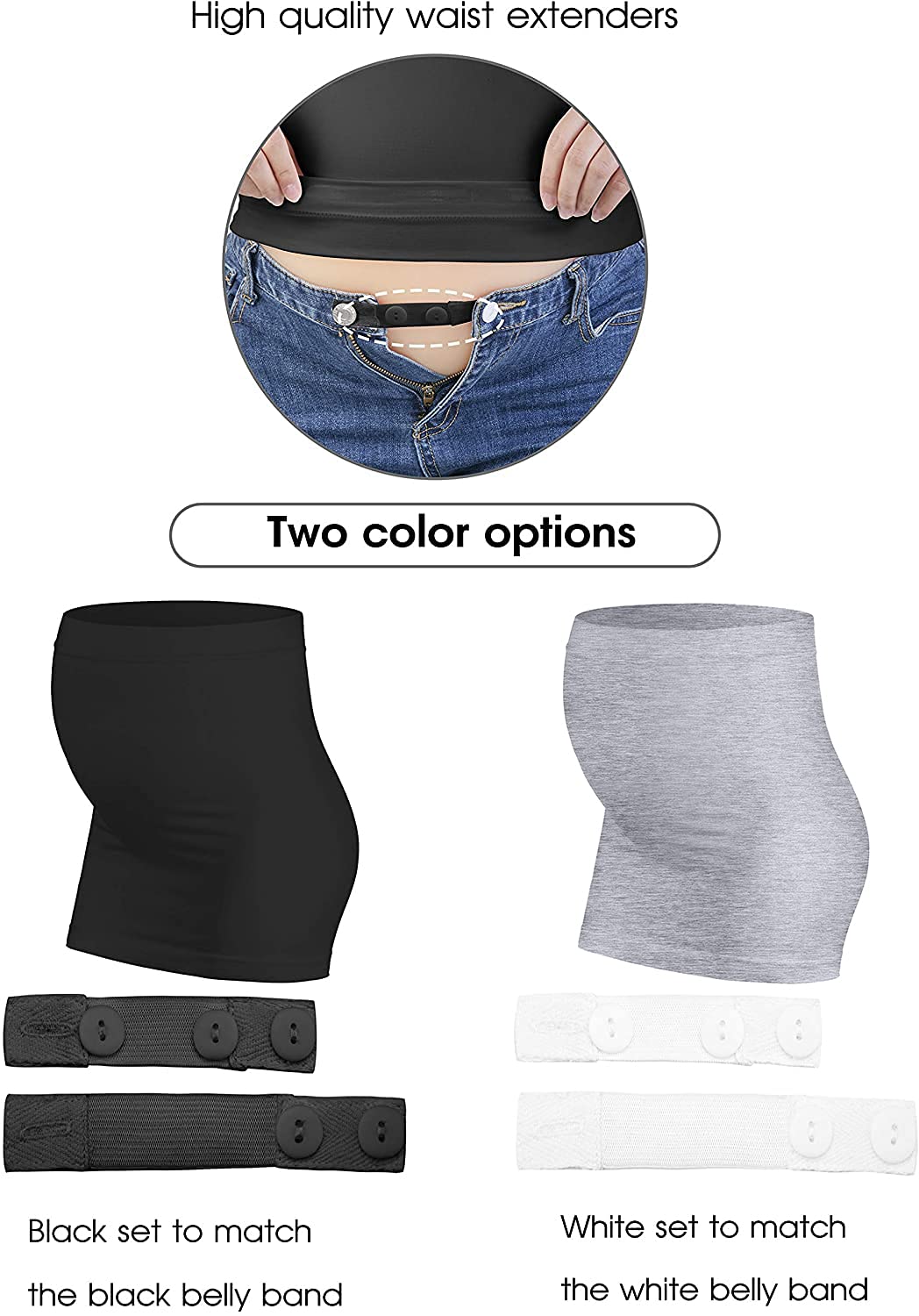 Pregnancy Belly Band for Women - Maternity Support Belt for Pants & Jeans - Postpartum Abdominal Wrap - Comfortable Stretchy Waistband for Expecting Mothers (Ideal for Daily Wear, Work & Exercise)
