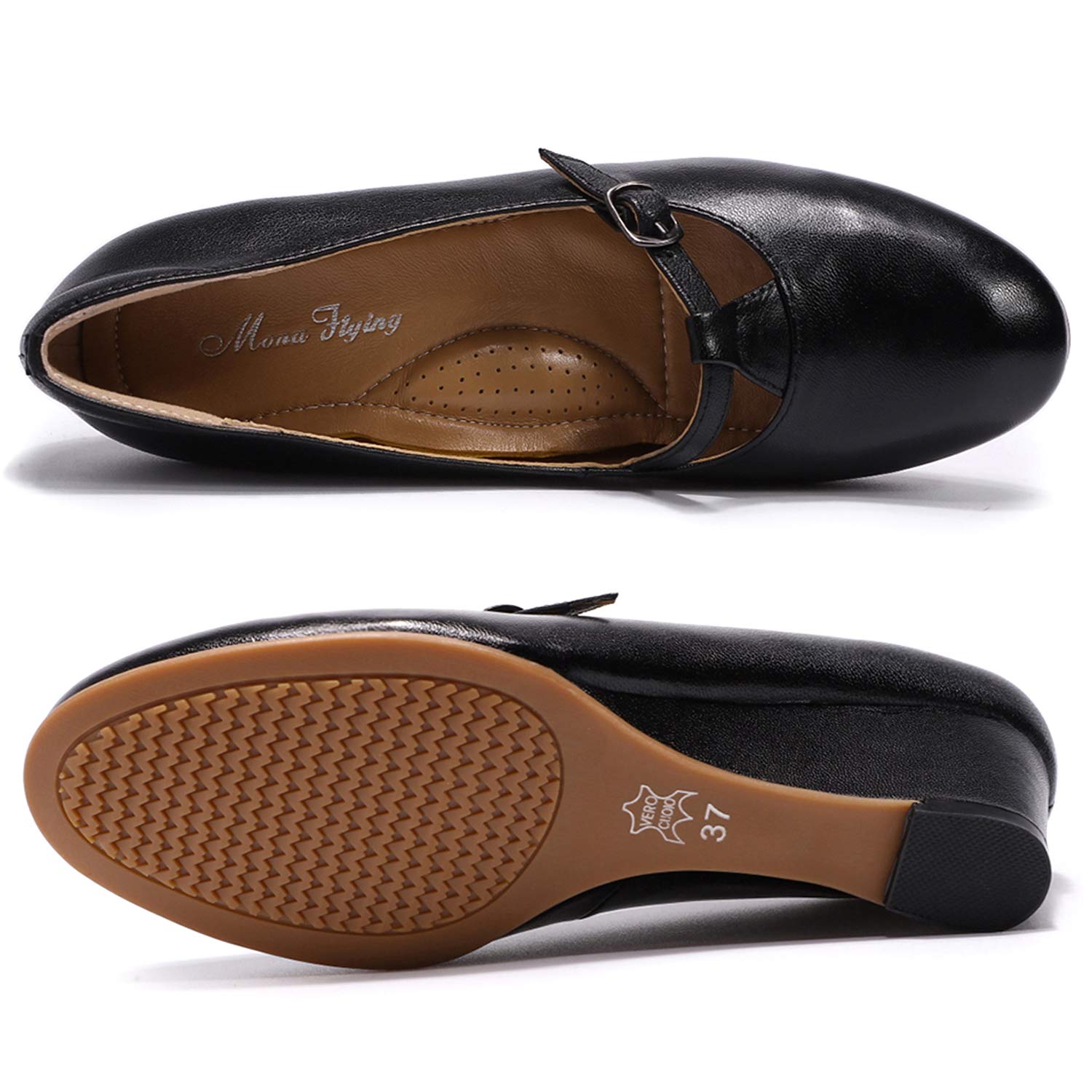 Women's Leather Mary Jane Wedge Pumps - Closed Toe Mid Heel Dress Shoes for Ladies | Comfortable & Stylish for Office, Wedding & Formal Occasions
