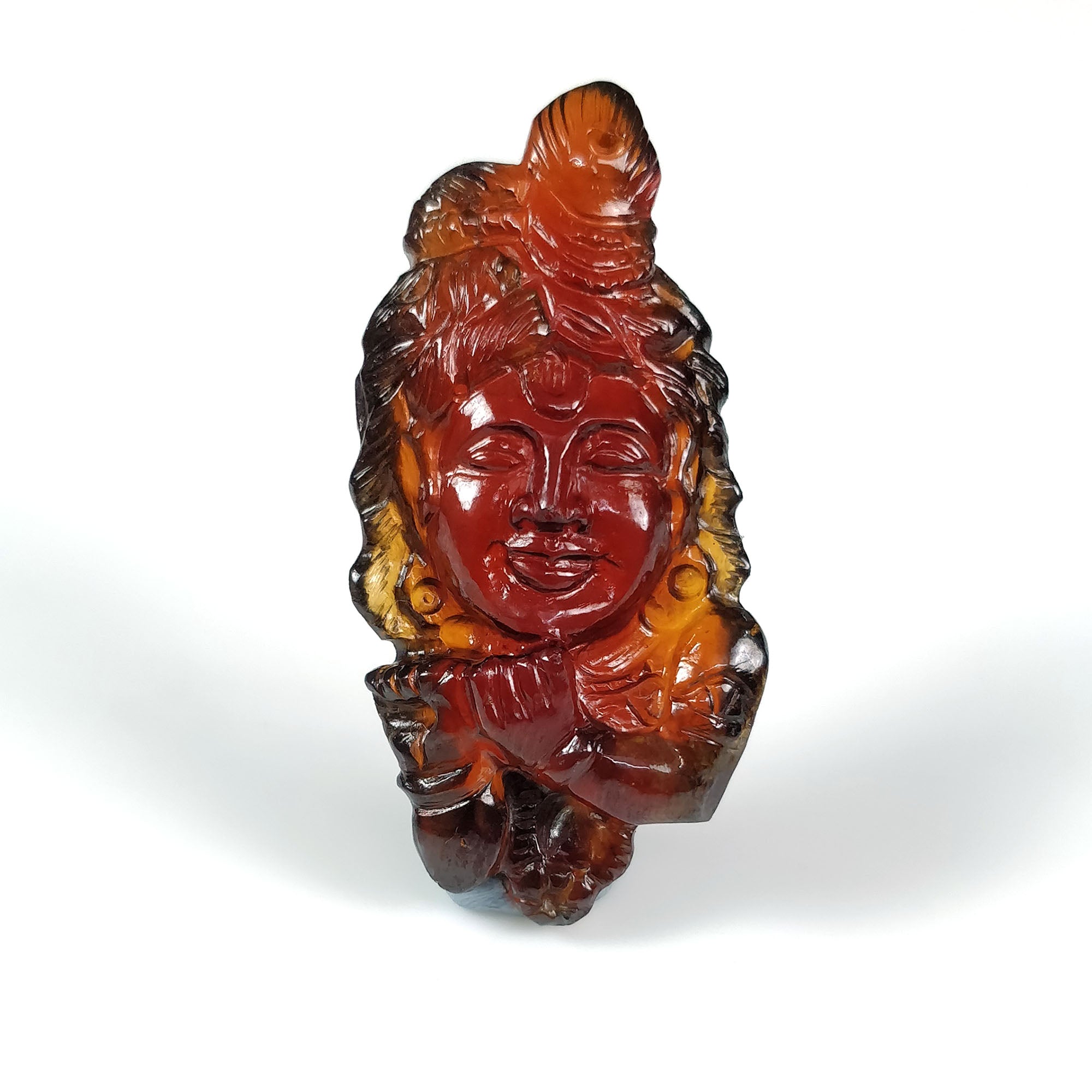 Natural Hessonite Garnet Gemstone Carving - 67.00cts Untreated Hand Carved Lord Krishna Statue (45x20mm) | Spiritual Decor, Meditation Altar, Yoga Room, Hindu Puja, Gift for Devotees