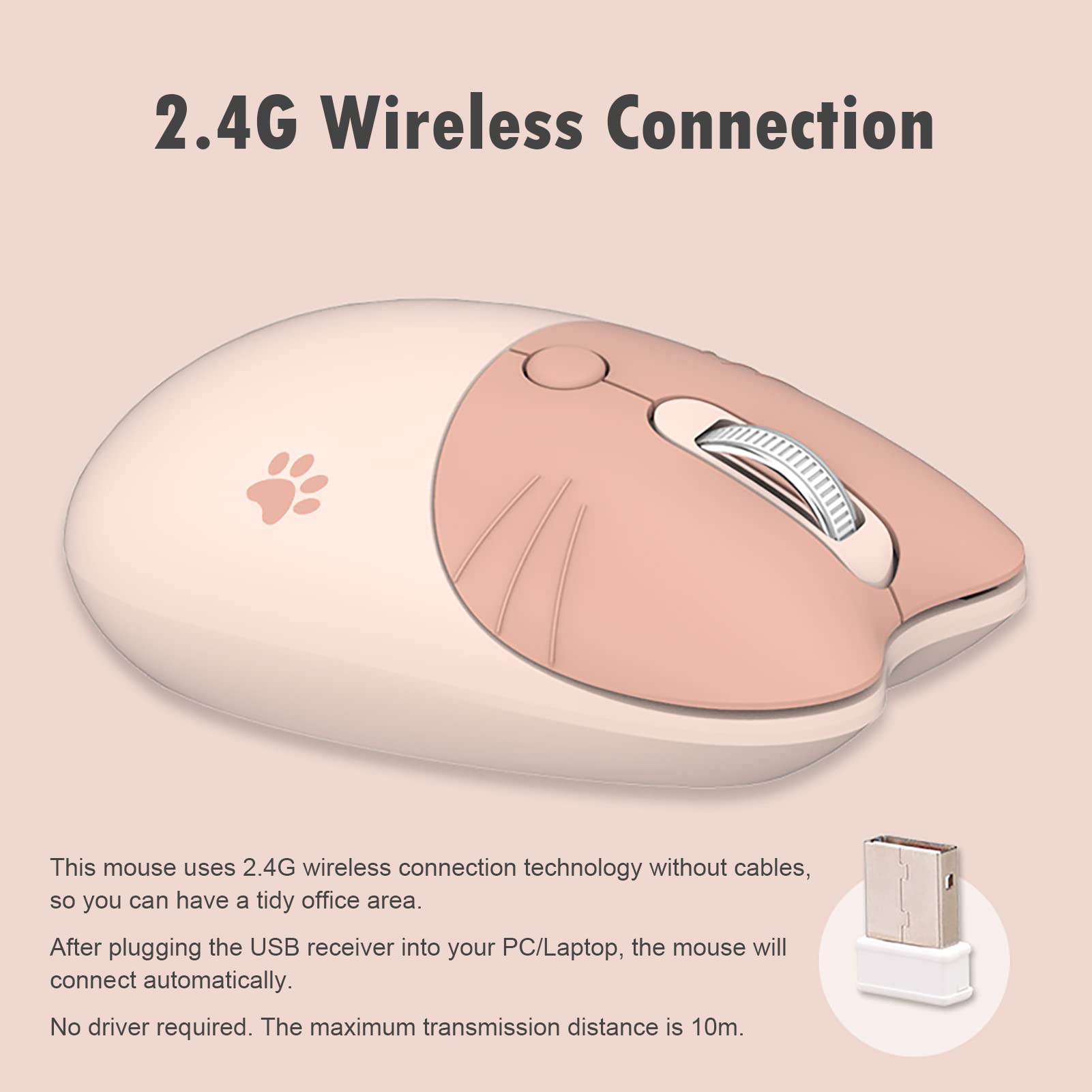 Cute Cat Wireless Mouse - Lightweight Silent 2.4G Wireless Computer Mouse with Candy Colors for Girls & Kids (Milk Tea) | Perfect for Home, Office, School & Gaming Use