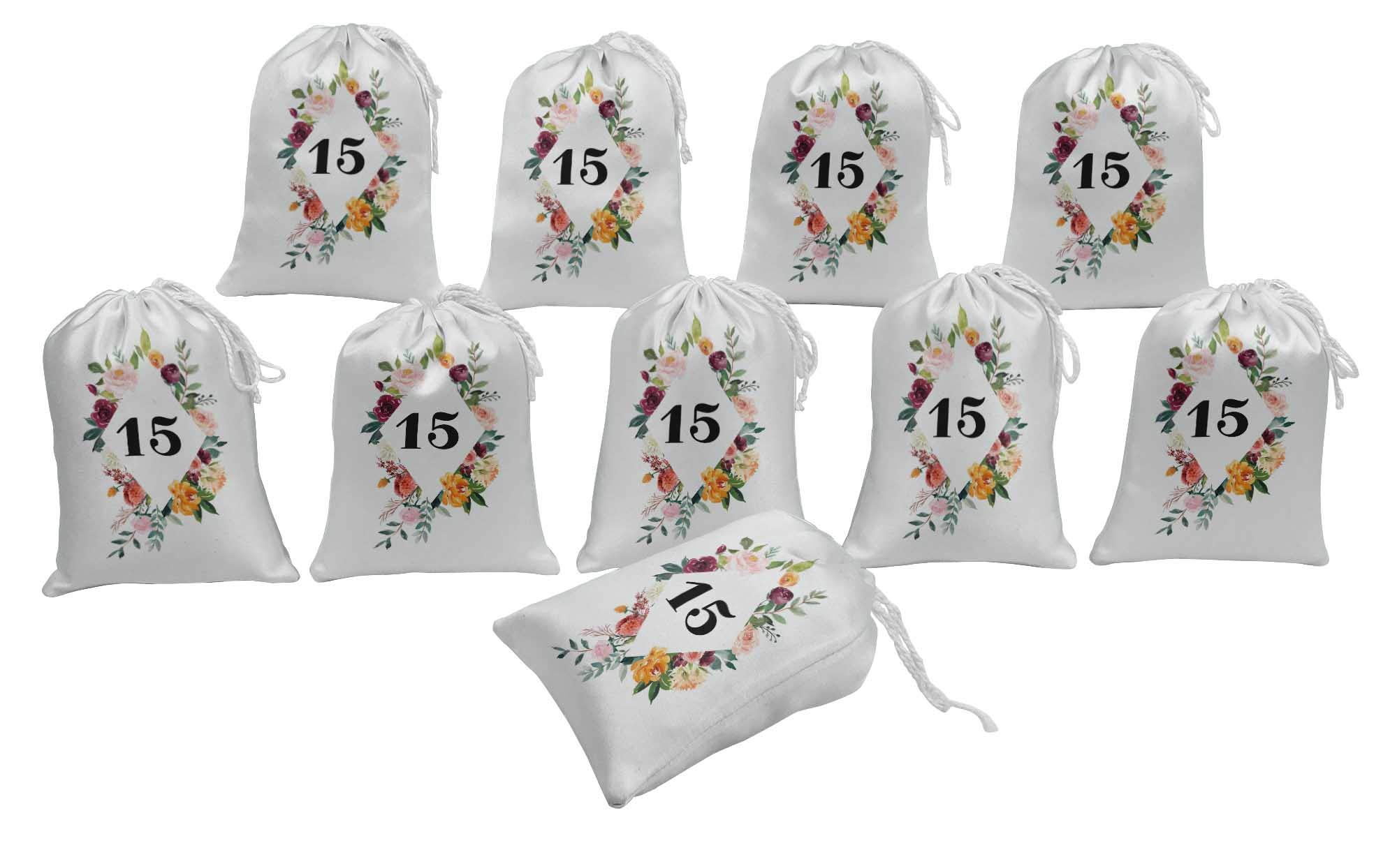 15-Piece White Floral Quinceañera Favor Bags - Elegant Candy Pouches for Sweet 15 Party Decorations & Gift Giving | Perfect for Quinceañeras, Bridal Showers, Baby Showers & Special Events