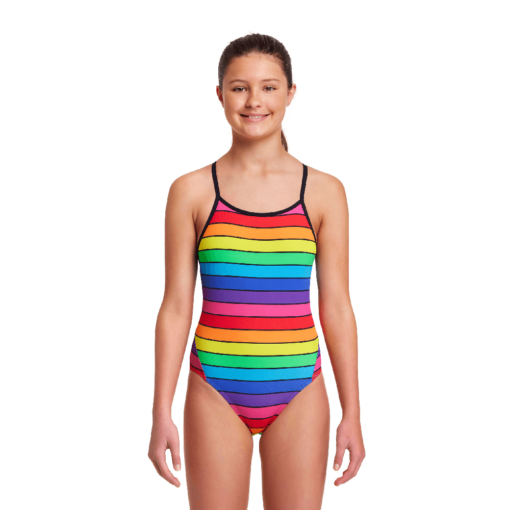 Funkita Rainbow Racer Diamond Back Swimsuit for Girls - High Performance Competitive Swimwear for Pool, Beach & Water Sports