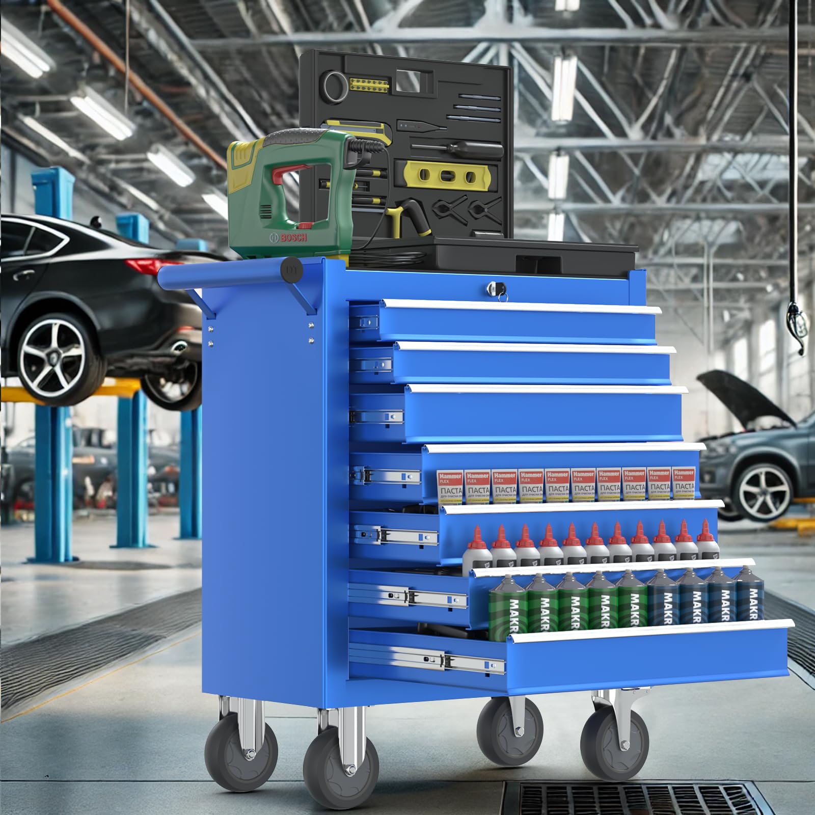 7-Drawer Heavy-Duty Rolling Tool Chest - Large Capacity Lockable Metal Tool Cabinet with Wheels for Mechanics & Garage Organization | Perfect for Automotive Repair, Workshop Storage & Home Garage Tools
