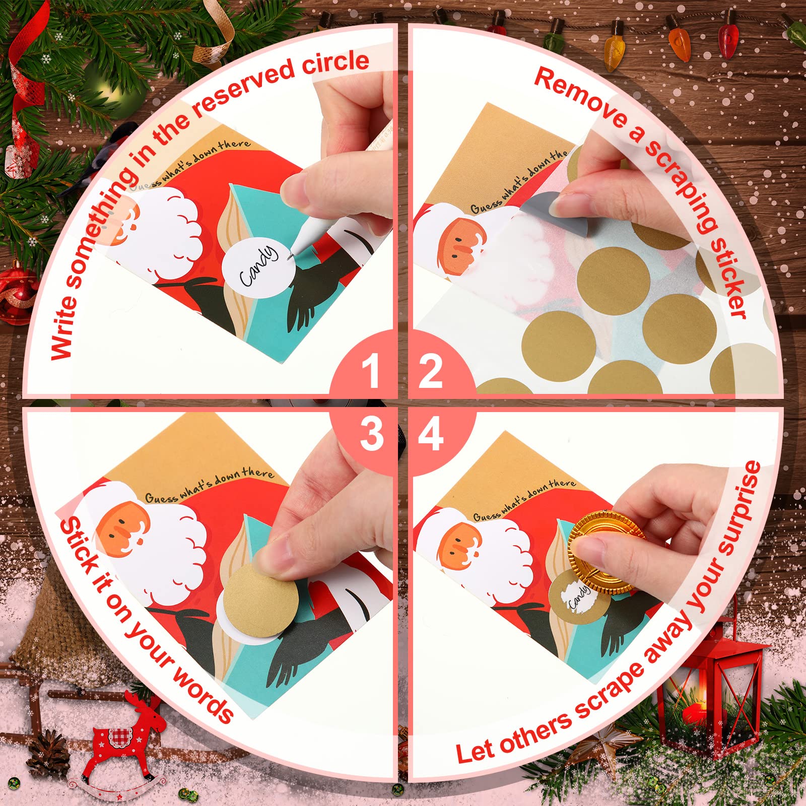 270-Piece Christmas Scratch Off Cards Set - 120 DIY Holiday Present Cards & 150 Scratch Off Stickers - Xmas Party Games, Lottery Cards & Festive Activities for Family Gatherings, Office Parties & Classroom Fun