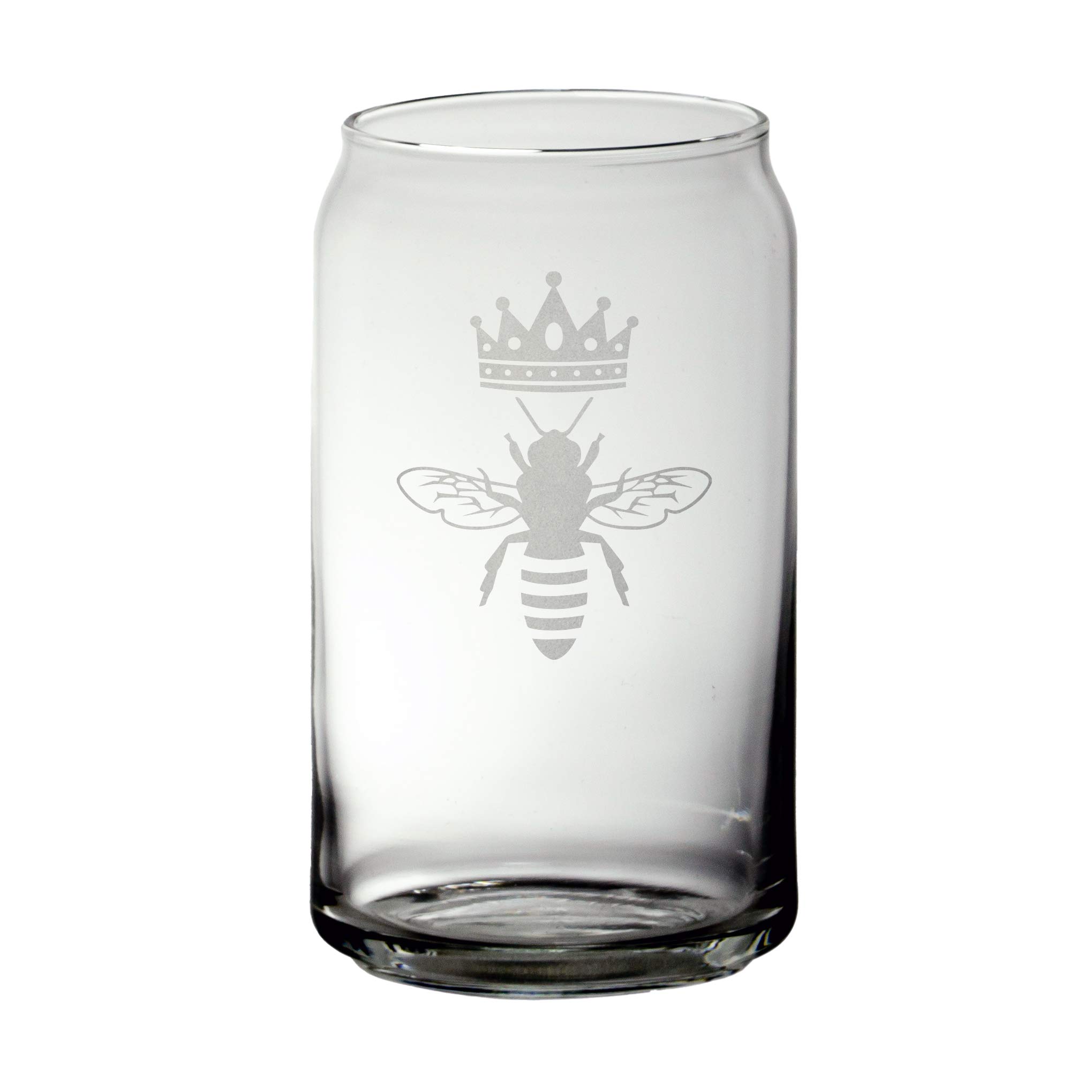 Queen Bee Etched Glass Beer Can Pint - 16oz Handcrafted Drinking Glass for Beer, Cocktails & Iced Coffee - Perfect for Gifts, Parties & Home Bar Decor