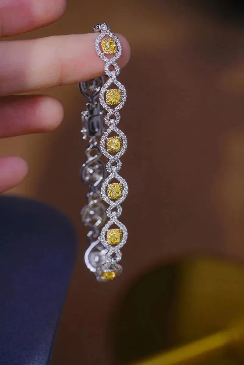 18K White Gold Diamond Bracelet for Women - 3.7 Carat Natural Yellow Diamond Luxury Jewelry | Elegant Party, Wedding & Evening Wear Accessory