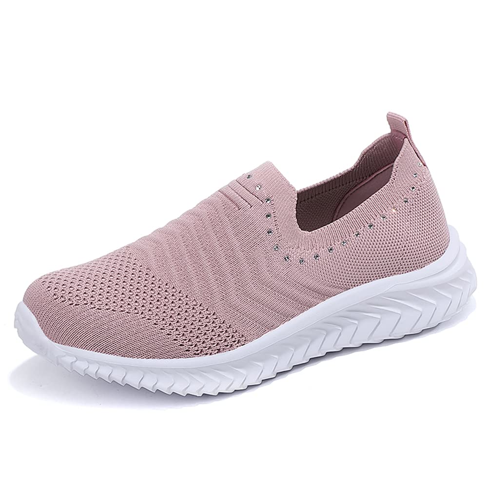 GOSPT Women's Slip-On Sock Sneakers - Glitter Rhinestone Jazz Latin Dance Mesh Shoes for Women - Comfortable Casual Walking & Dance Shoes for Parties, Performances, and Everyday Wear
