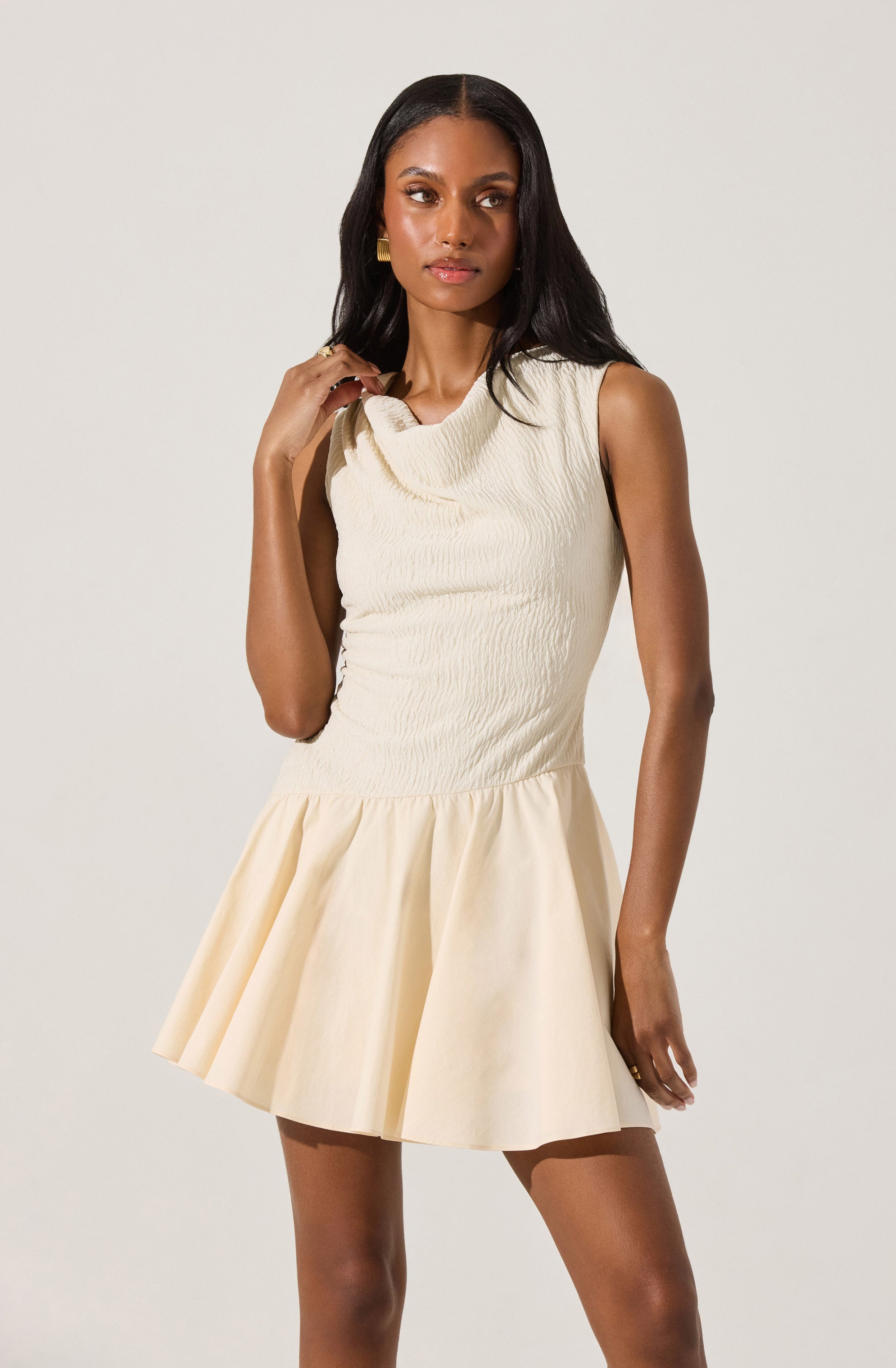 Stylish Cowl Neck Mixed Media Mini Dress for Women - Perfect for Parties, Dates & Night Out