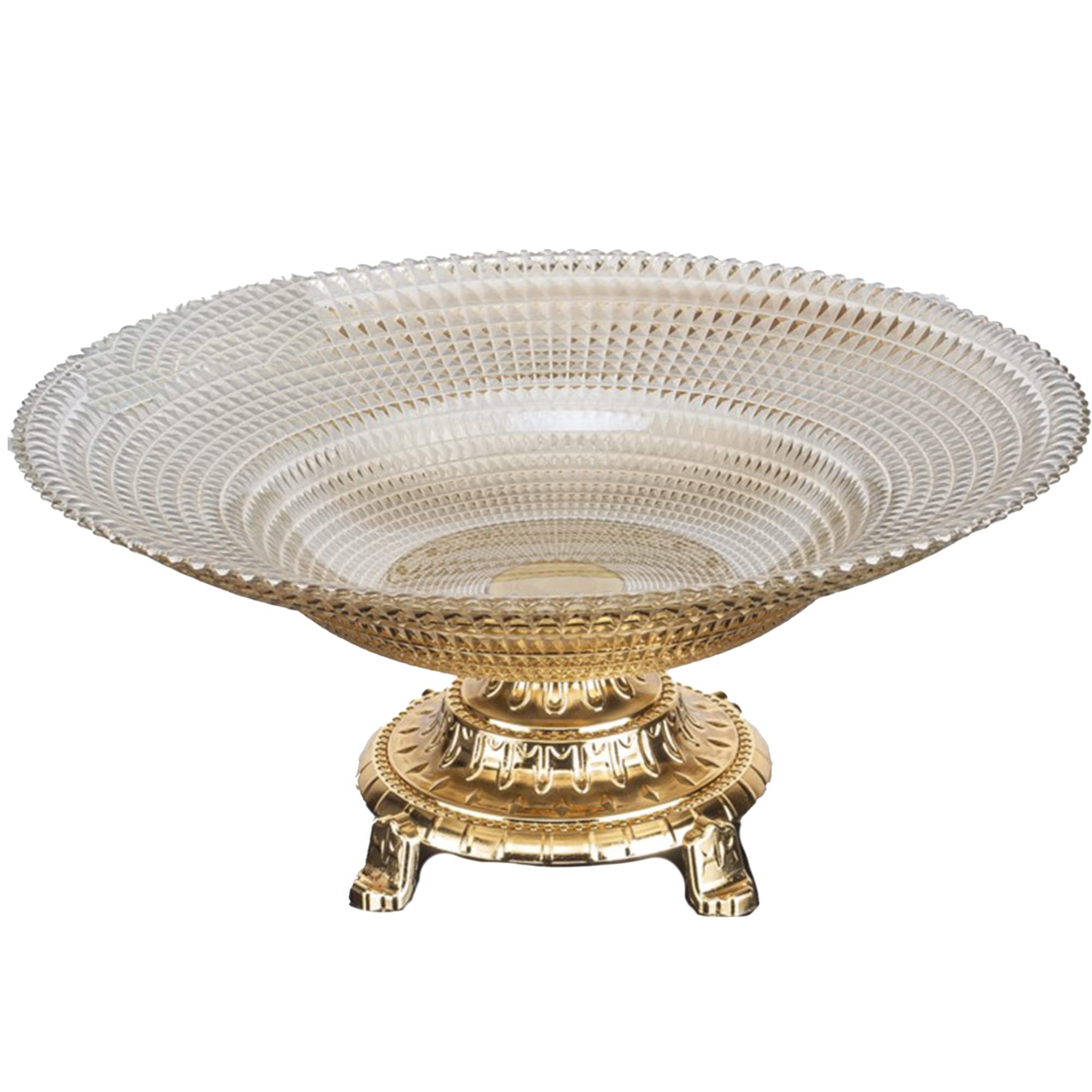 Vintage Gold Glass Fruit Bowl with Metal Legs - 11.8 Inch Round Table Centerpiece for Dining Room Décor, Perfect for Gifts, Parties, and Home Styling