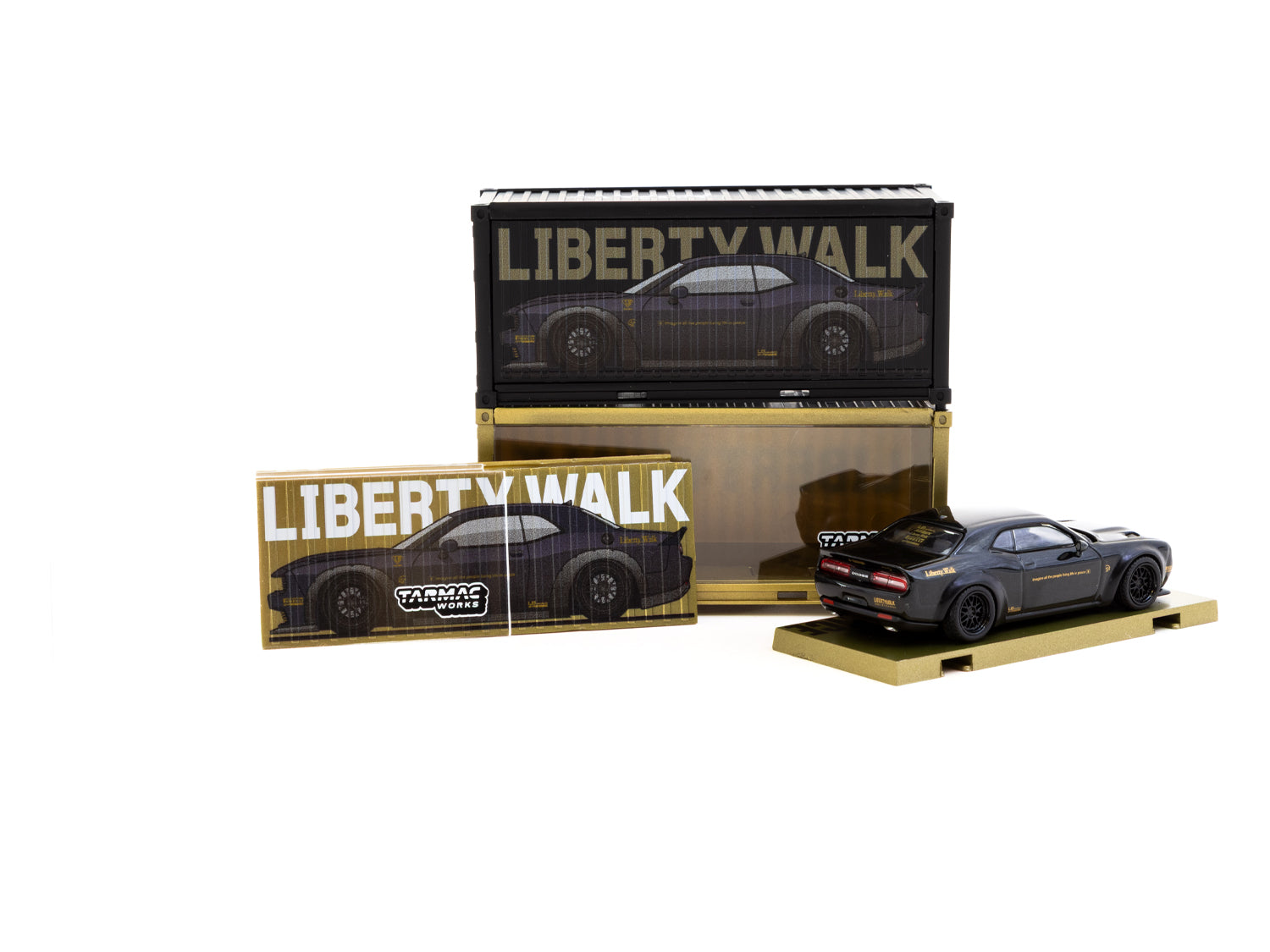 Tarmac Works 1/64 LB WORKS Dodge Challenger SRT Hellcat Black Metallic Diecast Model Car - Collectible Miniature Vehicle for Display & Racing Games - Perfect for Car Enthusiasts & Diecast Collectors