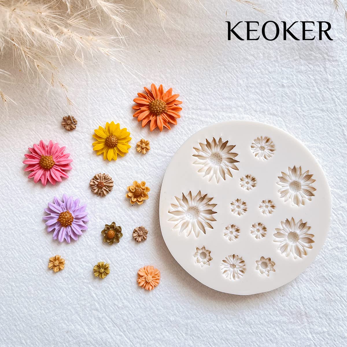 KEOKER Polymer Clay Flower Molds - 2 Pcs Silicone Molds for DIY Jewelry Making, Earrings & Crafts | Medium Floral Cutters for Clay & Resin Art | Perfect for Handmade Earrings, Pendants & Home Decor