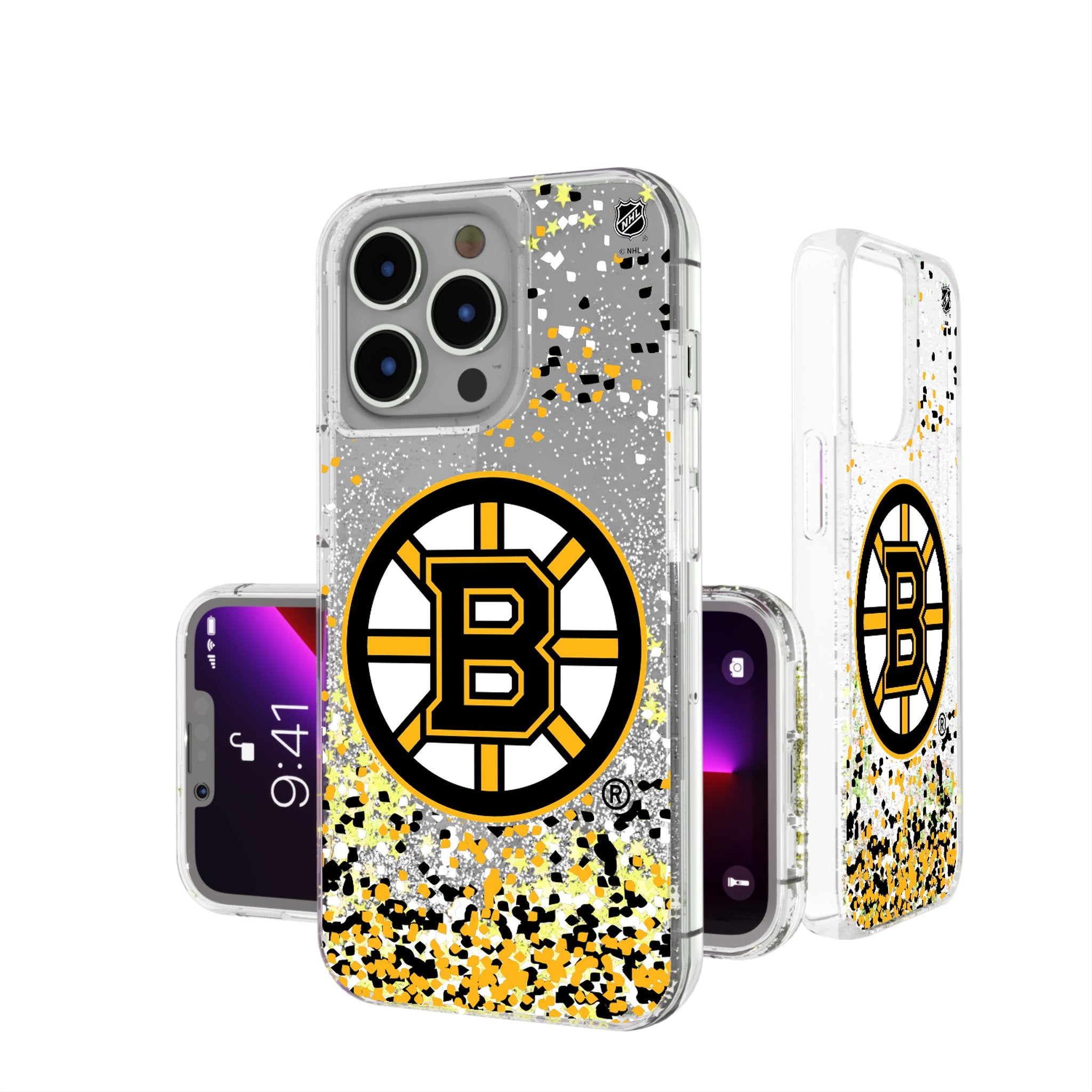 Boston Bruins Glitter Confetti Phone Case - Shatterproof Protective Cover for iPhone & Android - Perfect for Game Days, Parties & Bruins Fans