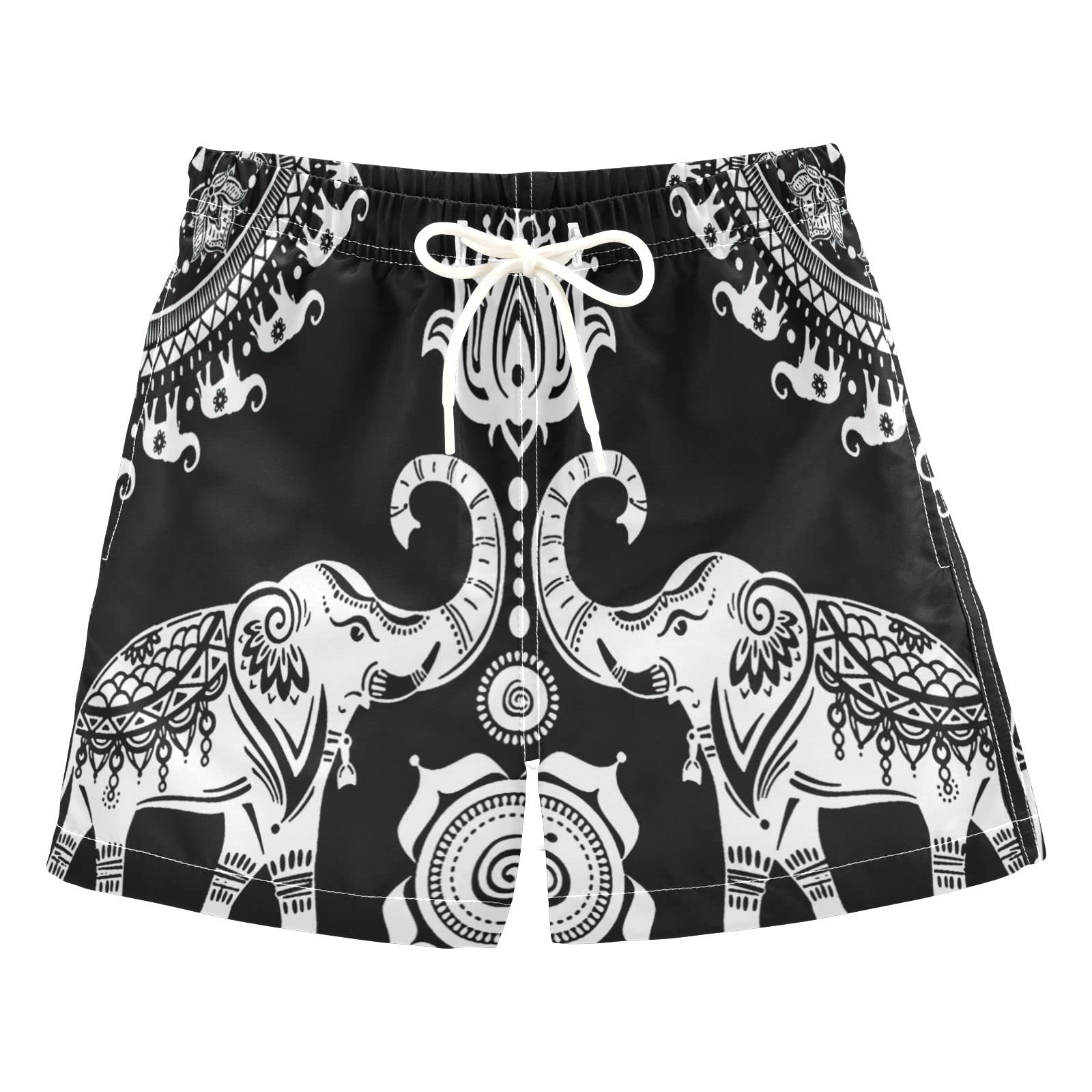 AMICHIC Boys Black Elephant Swim Trunks with Mesh Lining - Quick Dry Adjustable Waist Swim Shorts for Beach, Pool & Summer Water Activities