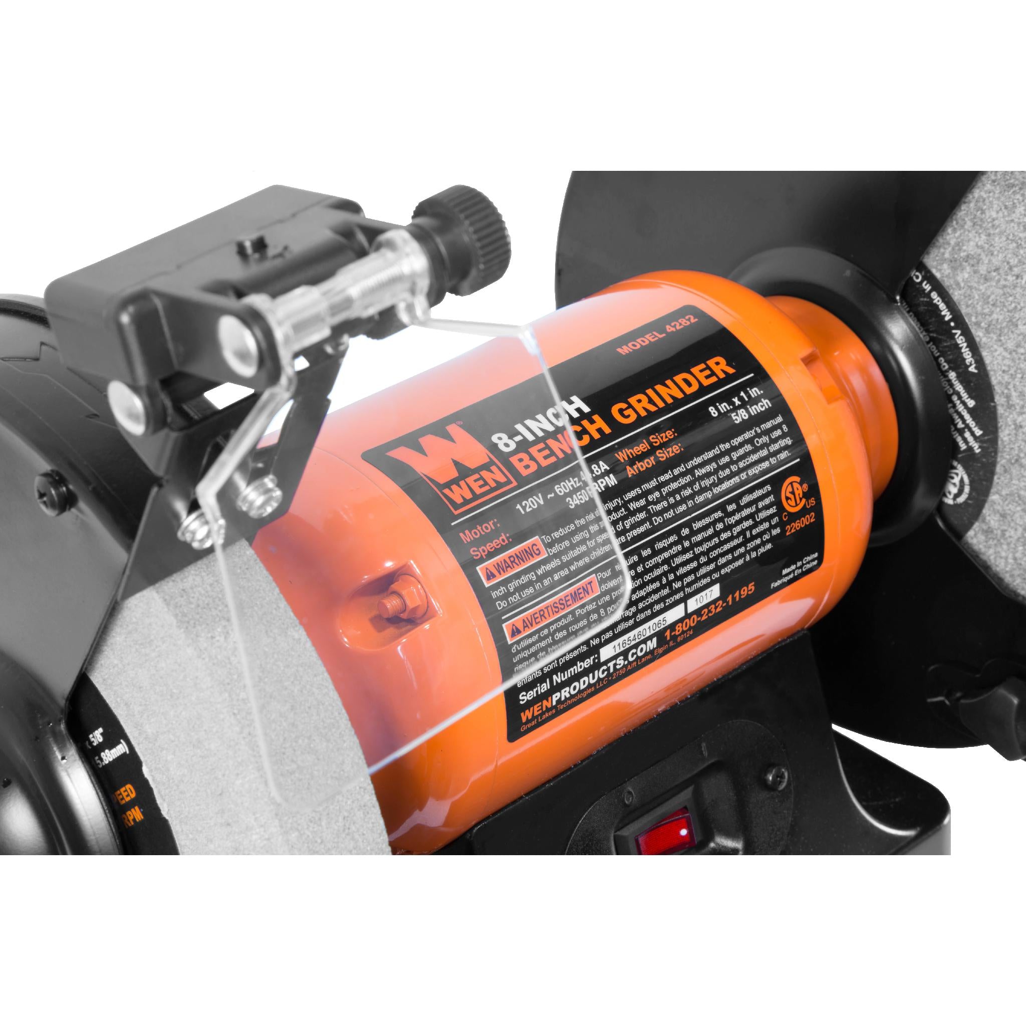 WEN BG4282 4.8 Amp 8 Inch Single Speed Bench Grinder with LED Work Lights - Heavy Duty Metal Grinding & Sharpening Tool for Workshop, DIY Projects & Home Improvement