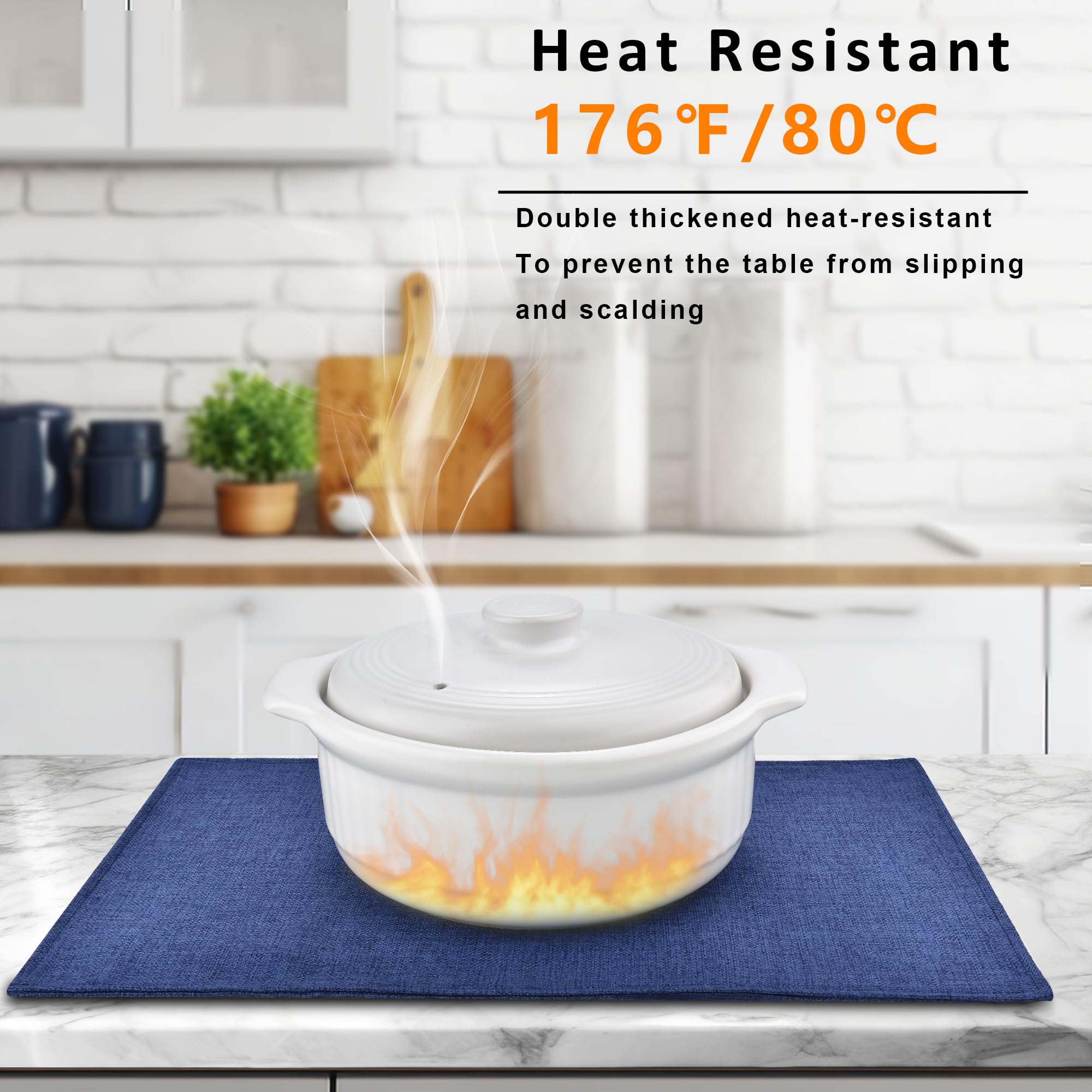Premium Navy Blue Fabric Placemats Set of 6 - Machine Washable & Heat Resistant Non-Slip Table Mats - Elegant Dining Decor for Everyday Meals & Dinner Parties (12