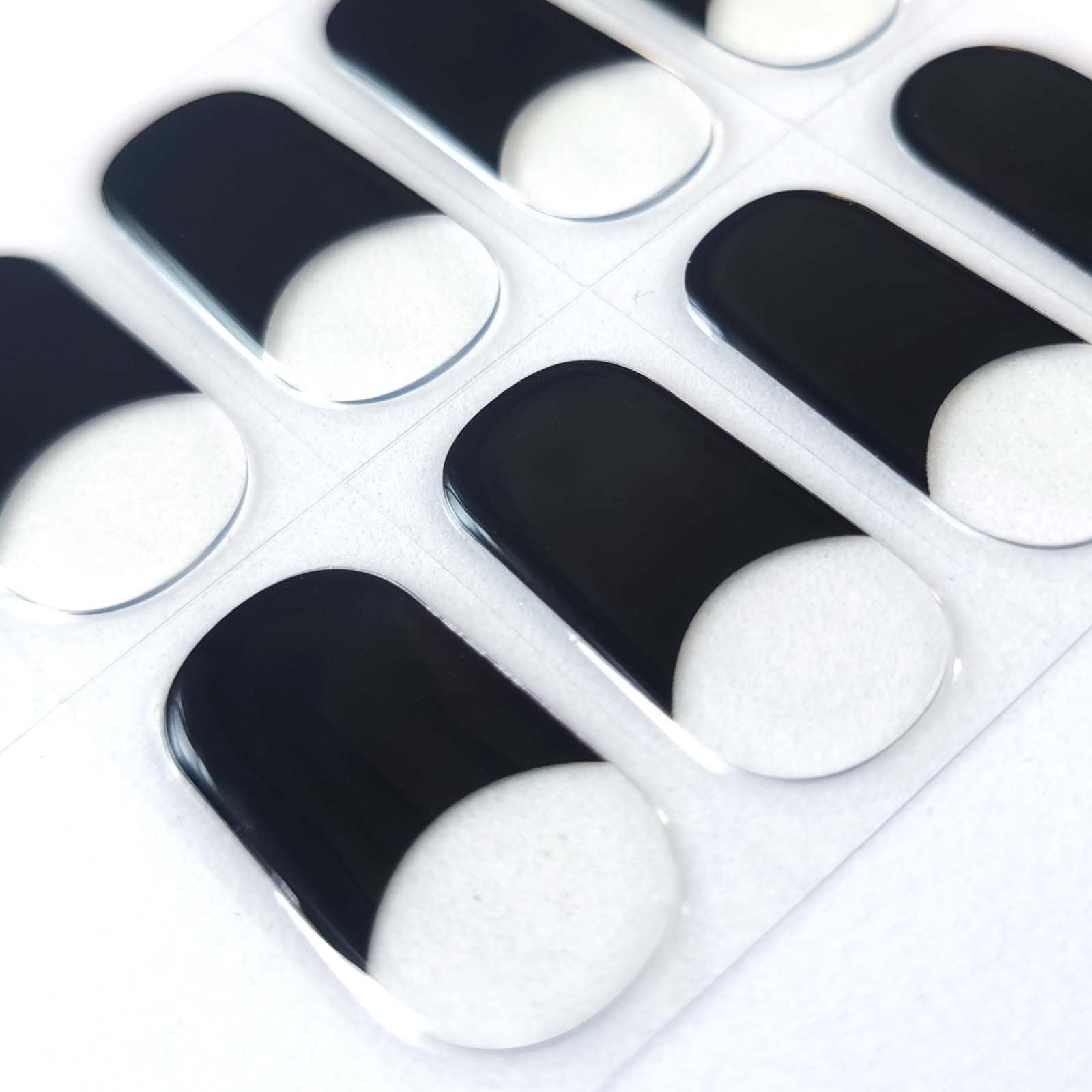 Semi Cured Gel Nail Strips - 20pcs Black French Tip UV Gel Nail Stickers | Long Lasting, Easy Application & Removal | Works with UV/LED Lamp | Perfect for Home Manicures, Parties & Special Occasions